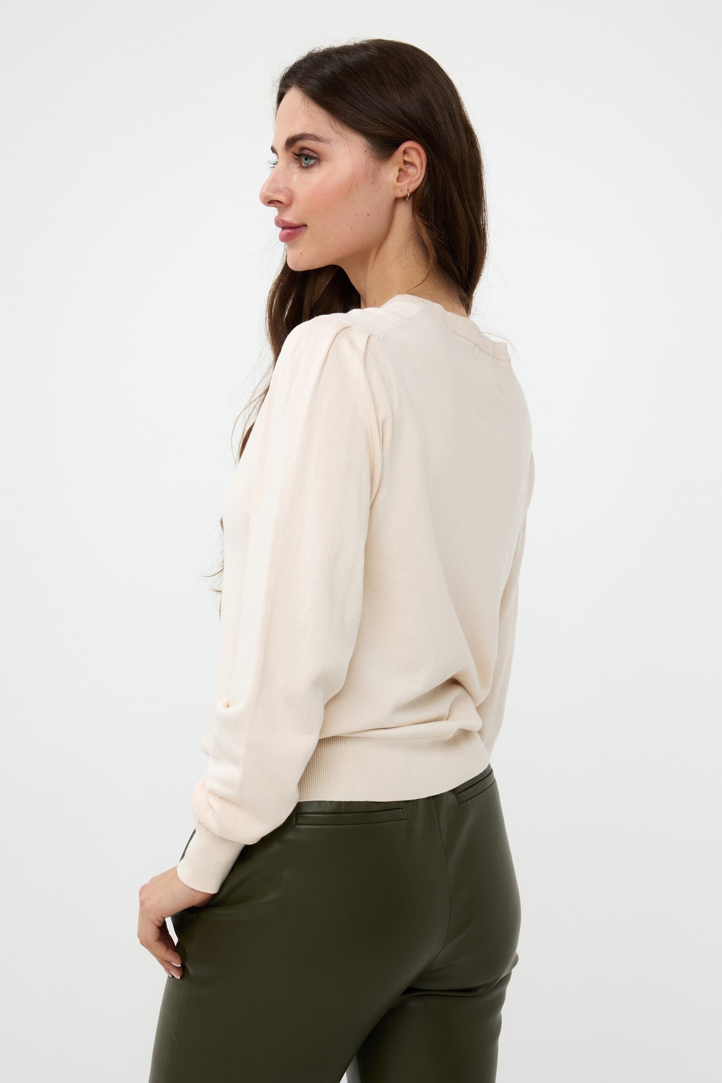 CARDIGAN PUFF SLVE BASIC KNIT BEIGE 3