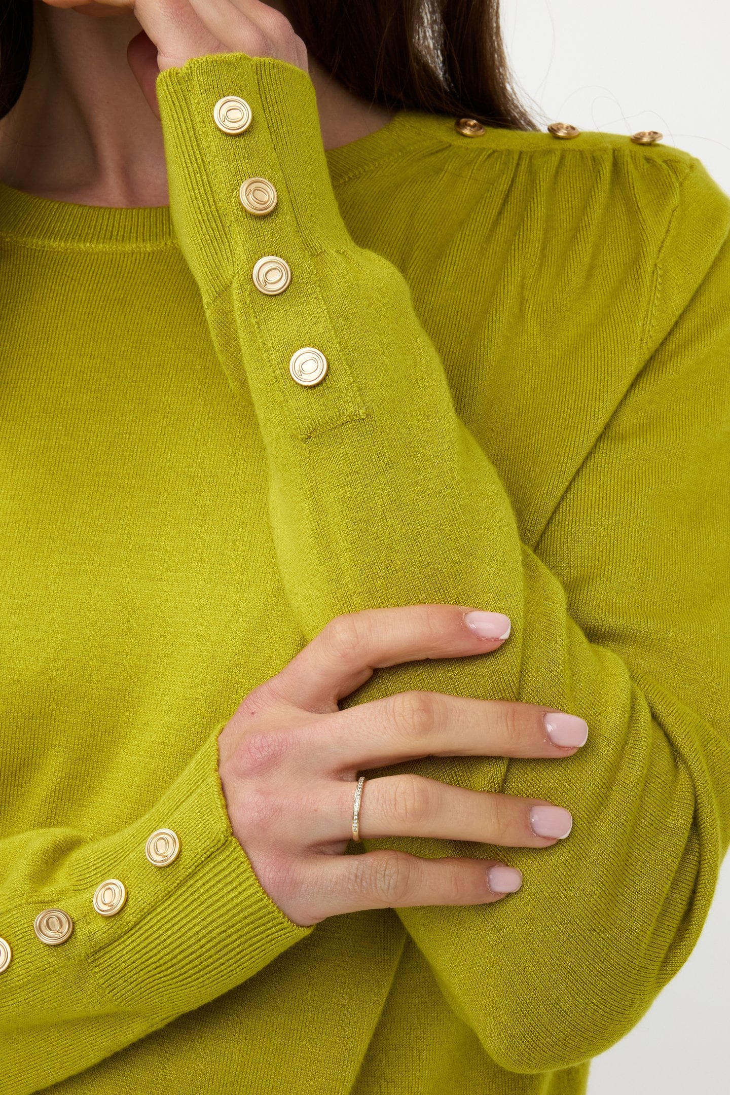 SWEATER GATHERING BUTTON DETAILS BASIC KNIT MATCHA GREEN 10