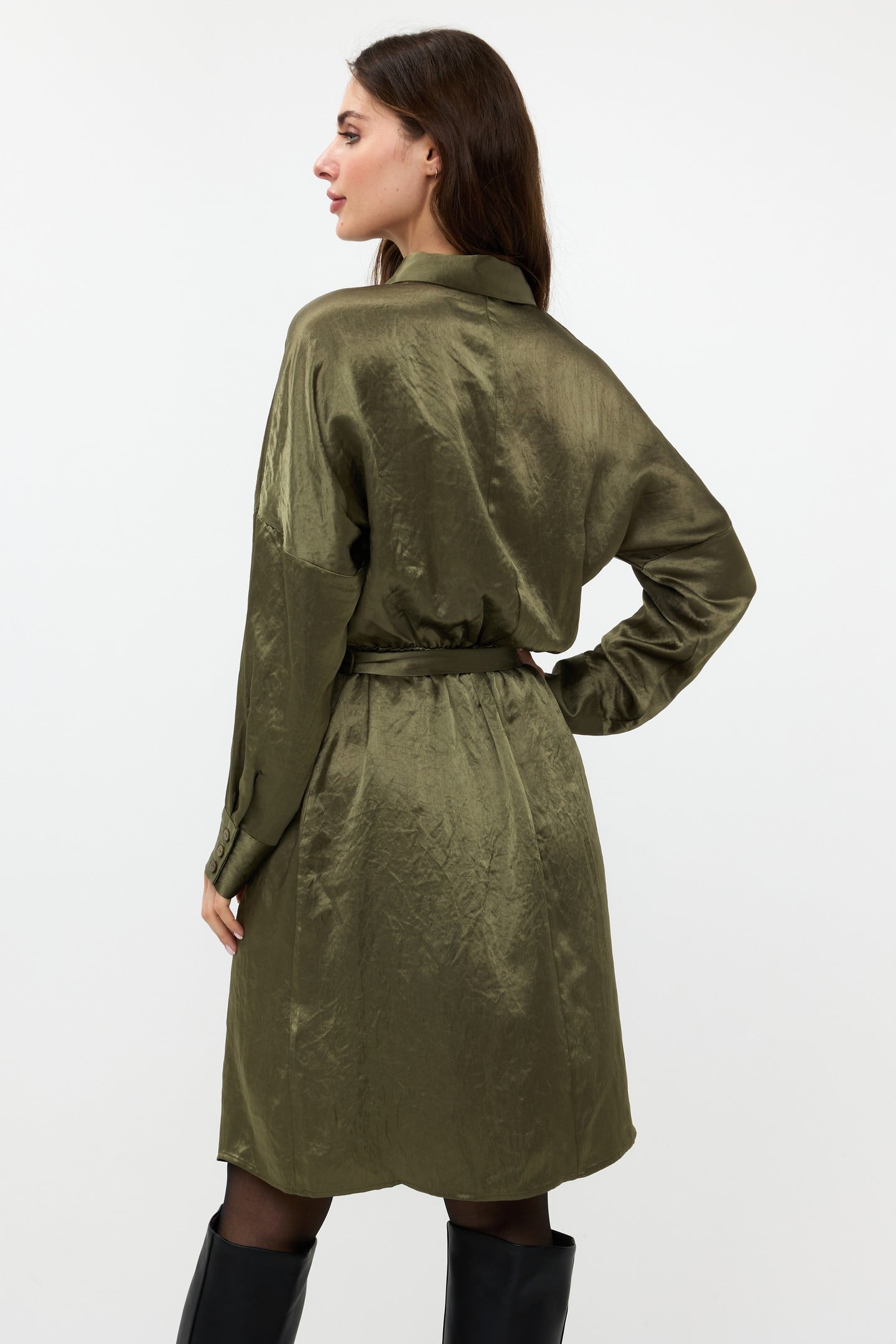 DRESS CRUSHED SATIN MOSS GREEN 3