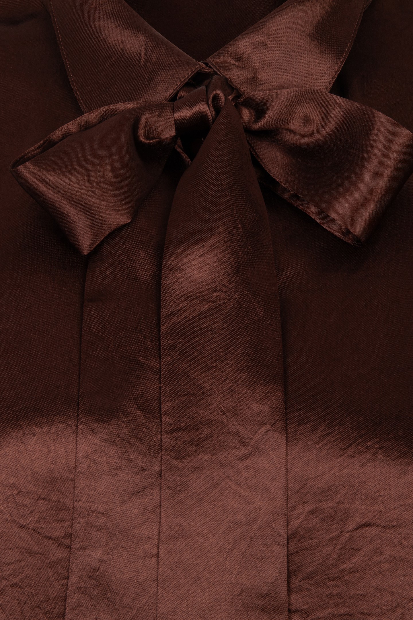 BLOUSE BOW CRUSHED SATIN CHOCOLATE 7
