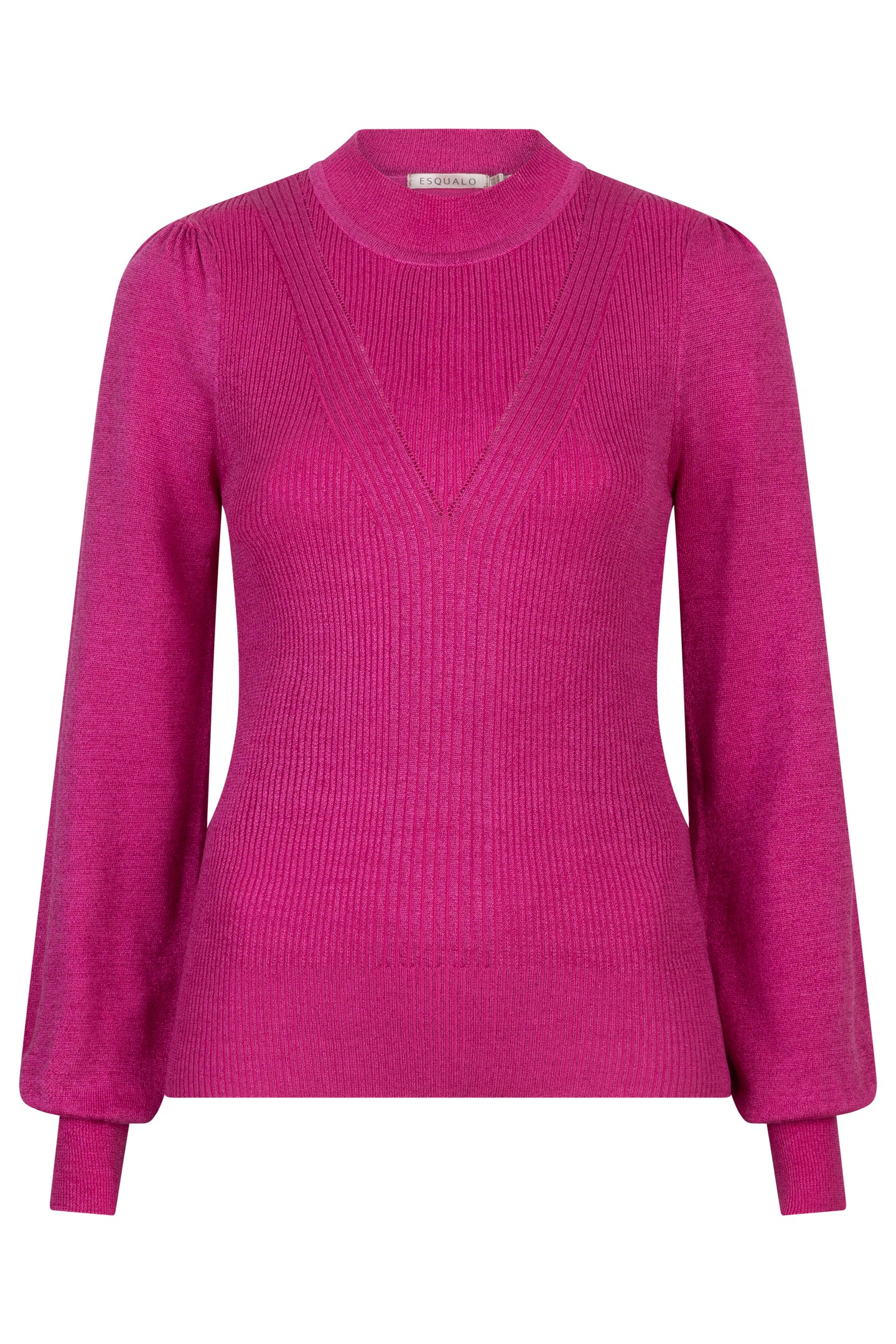 SWEATER MIX RIB V-DETAIL LUREX NEON CERISE 4