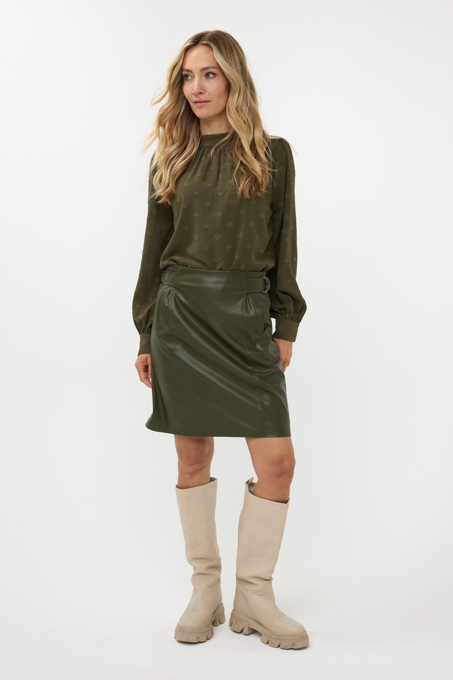 BLOUSE HIGH COLLAR PLUMETIS MOSS GREEN 1