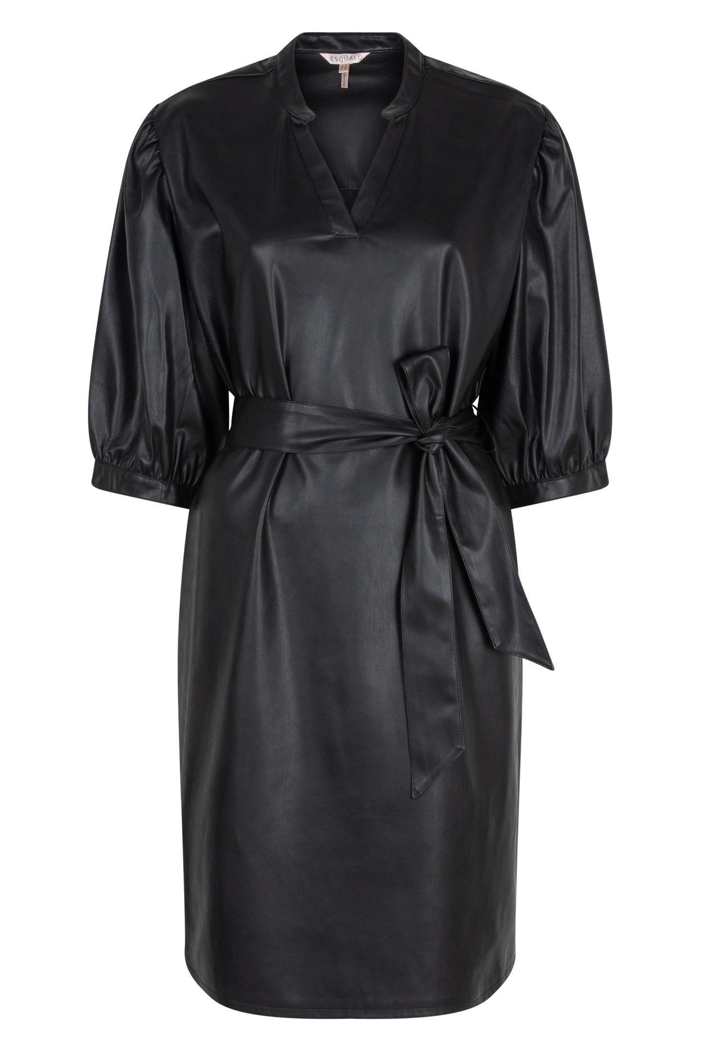 DRESS V/NECK VEGAN LEATHER BLACK 4