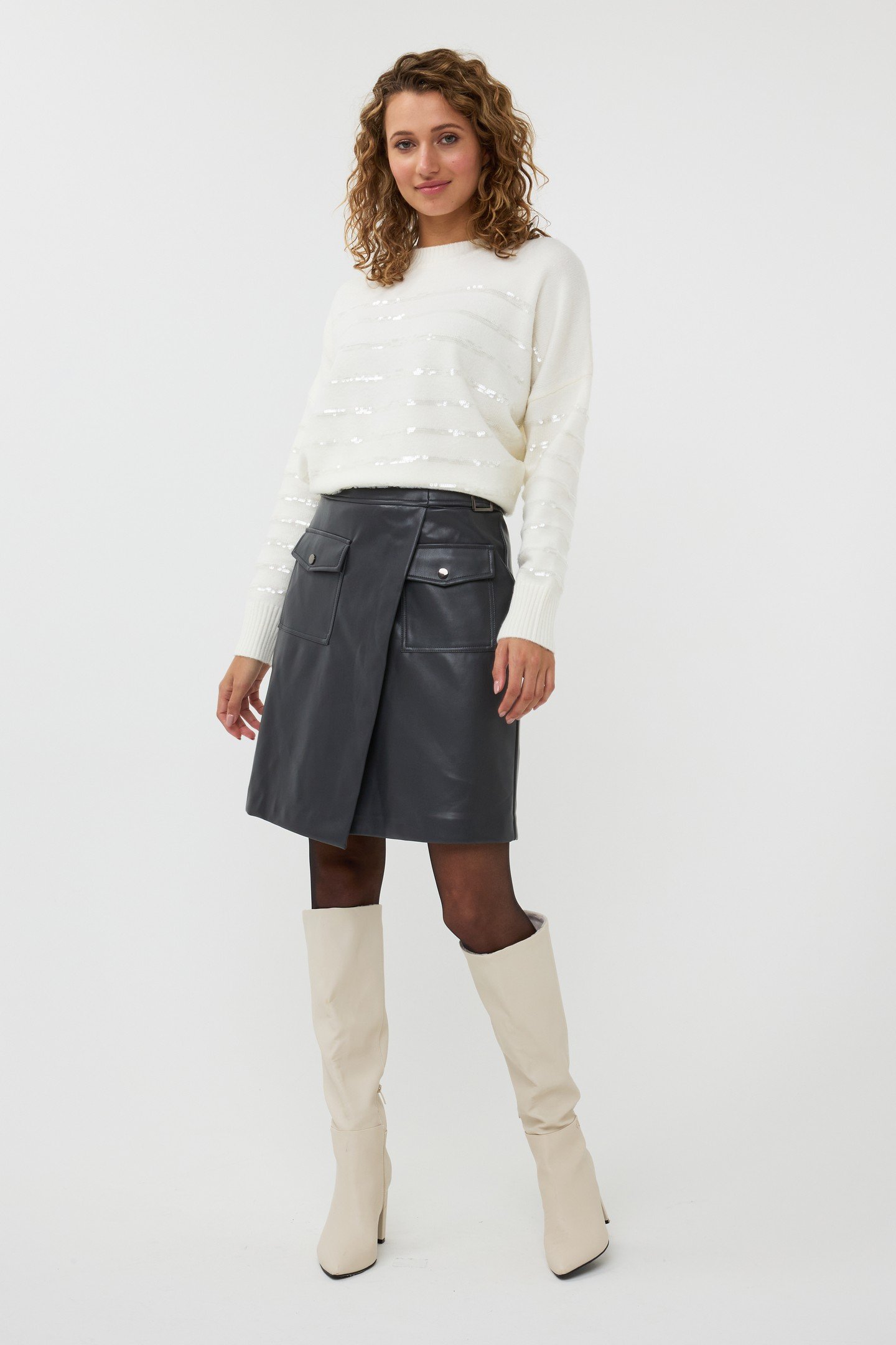 SKIRT OVERLAP VEGAN LEATHER GREY 1