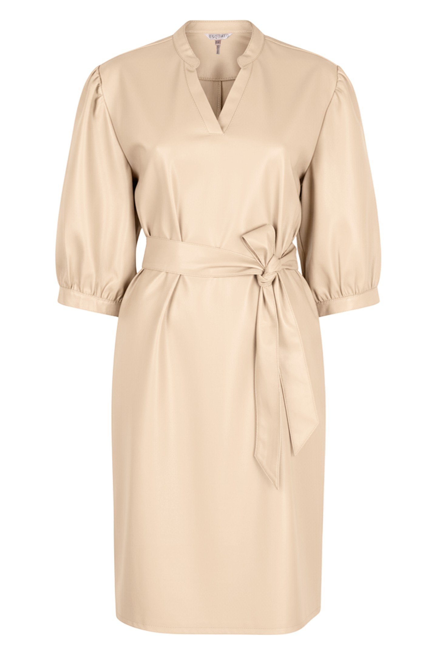 DRESS V/NECK VEGAN LEATHER SAND 1