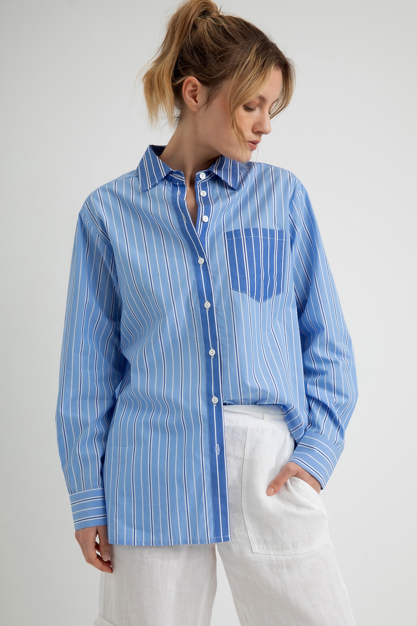 DORIS BLOUSE LIGHT BLUE STRIPE 1