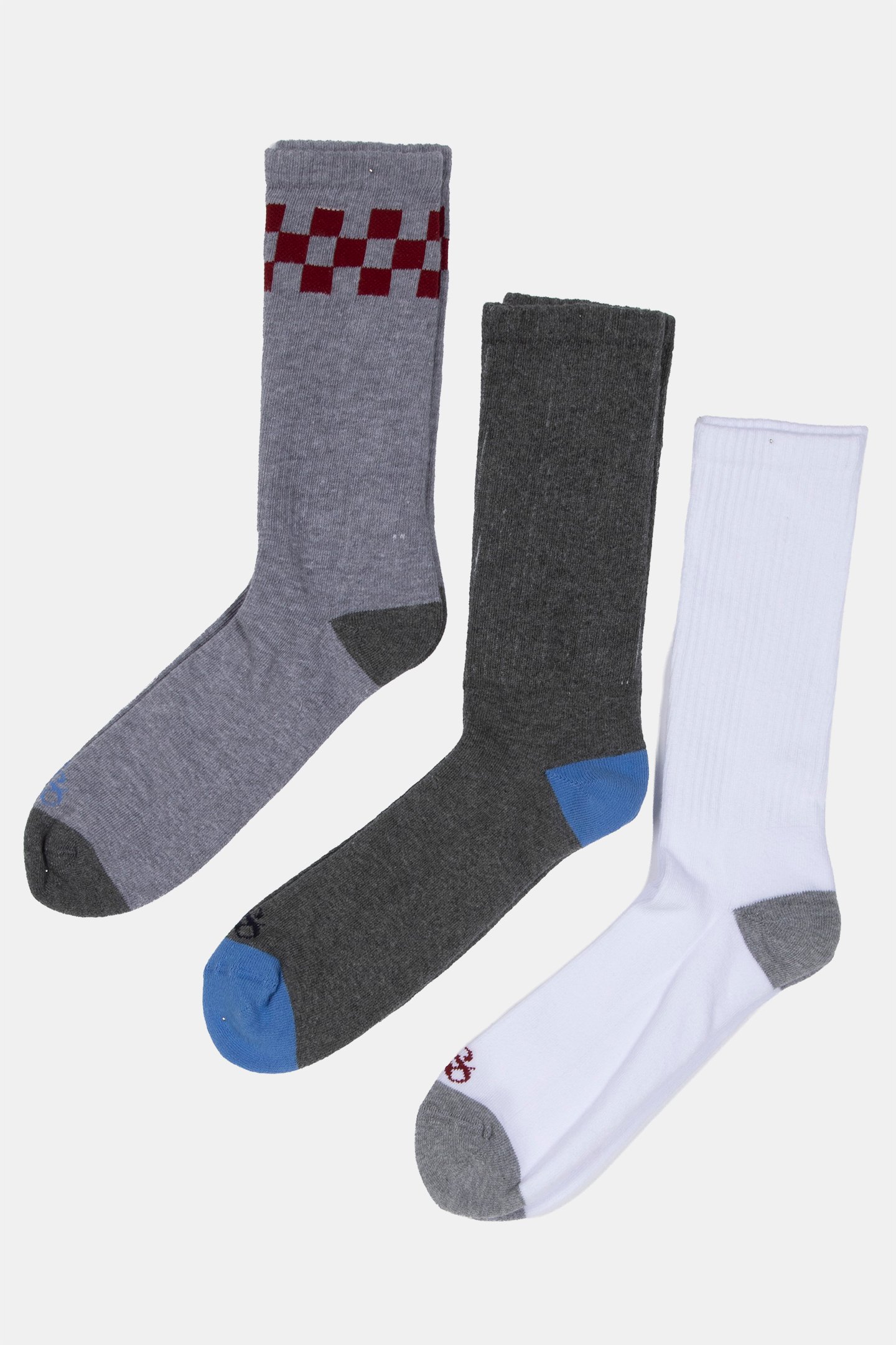 3PK MENS 1/2 TERRY CREW GREY/MULTI 1