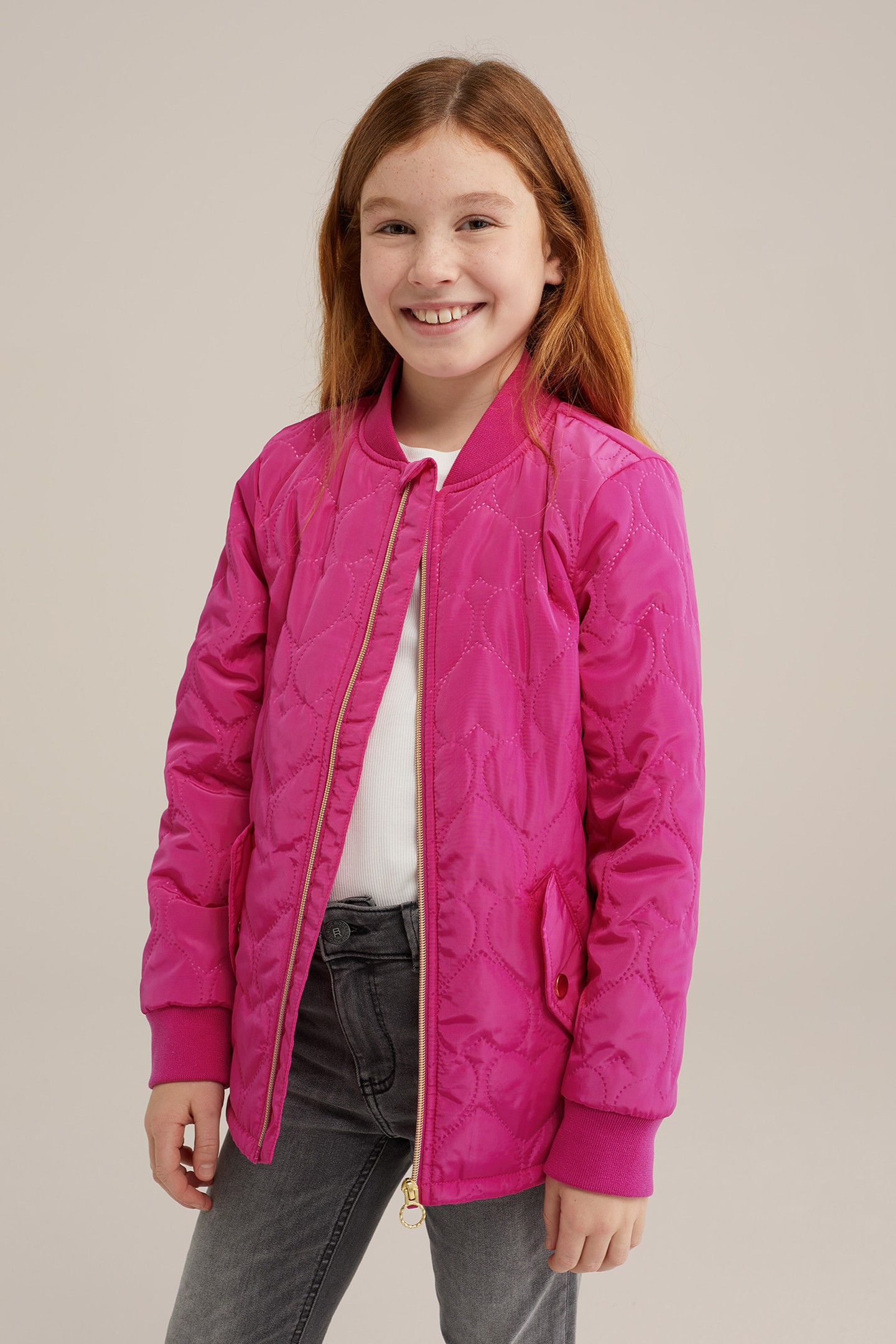 GIRLS JACKET MIDLONG BRIGHT PINK 1