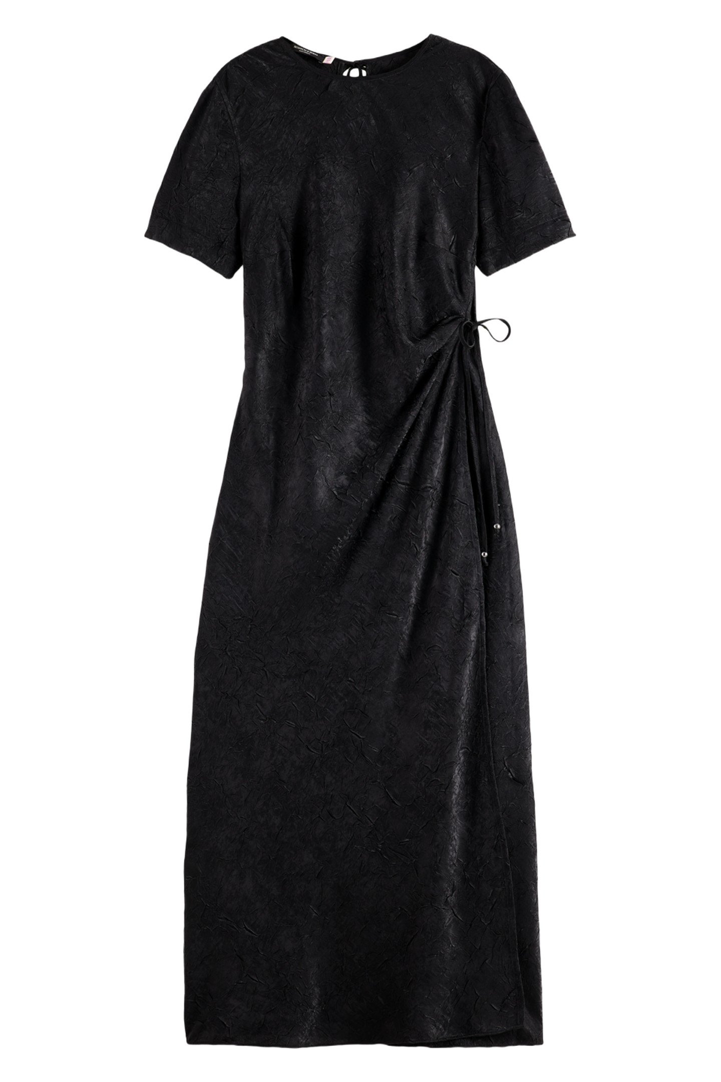 CRUSHED SATIN WRAP DRESS BLACK 1