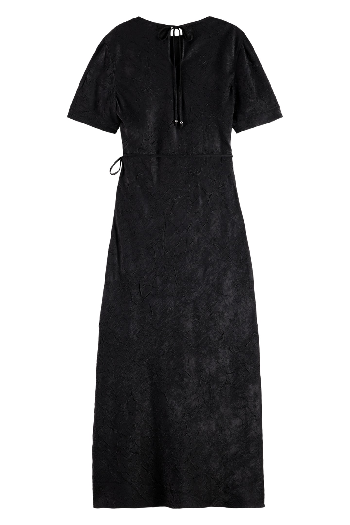 CRUSHED SATIN WRAP DRESS BLACK 3