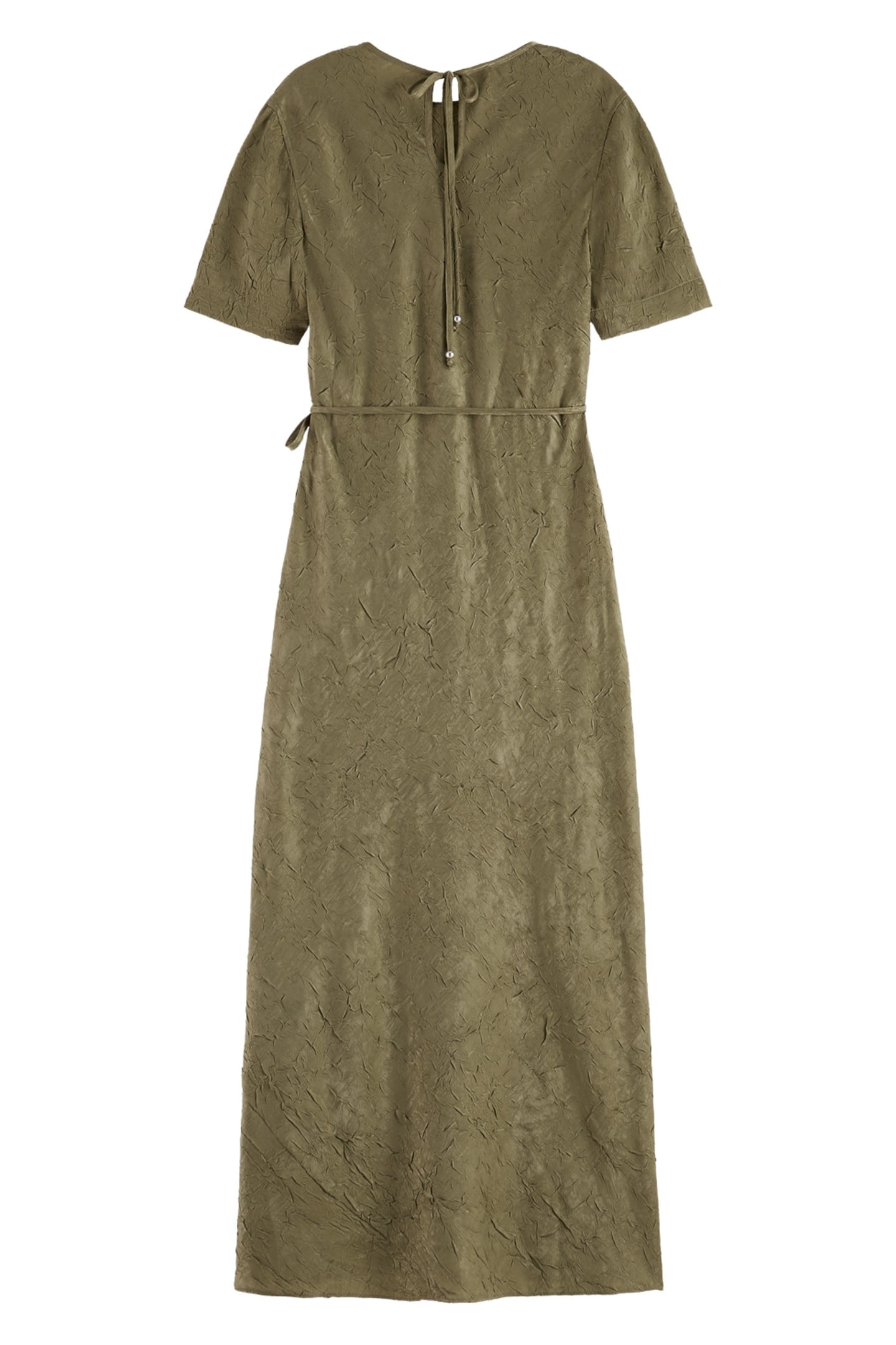CRUSHED SATIN WRAP DRESS WASHED MILITARY 2
