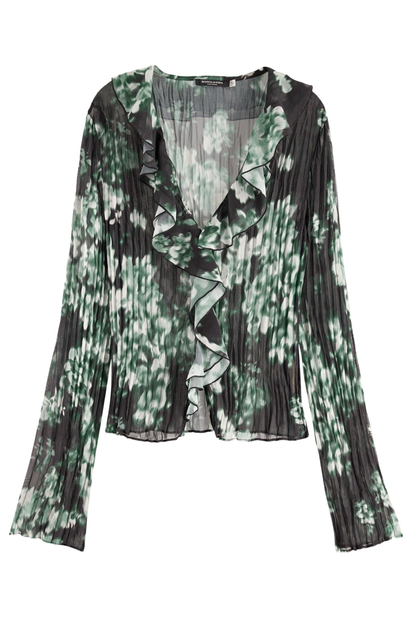 RUFFLE TOP NIEUW BLOSSOM PRINT PARK GREEN 1
