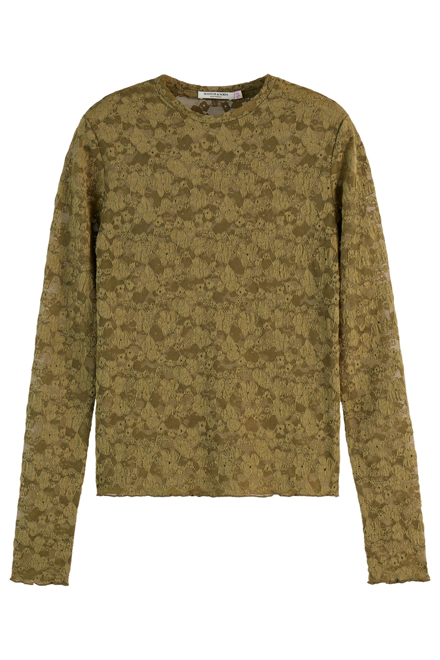 FLORAL LACE LS T-SHIRT WASHED MILITARY 1