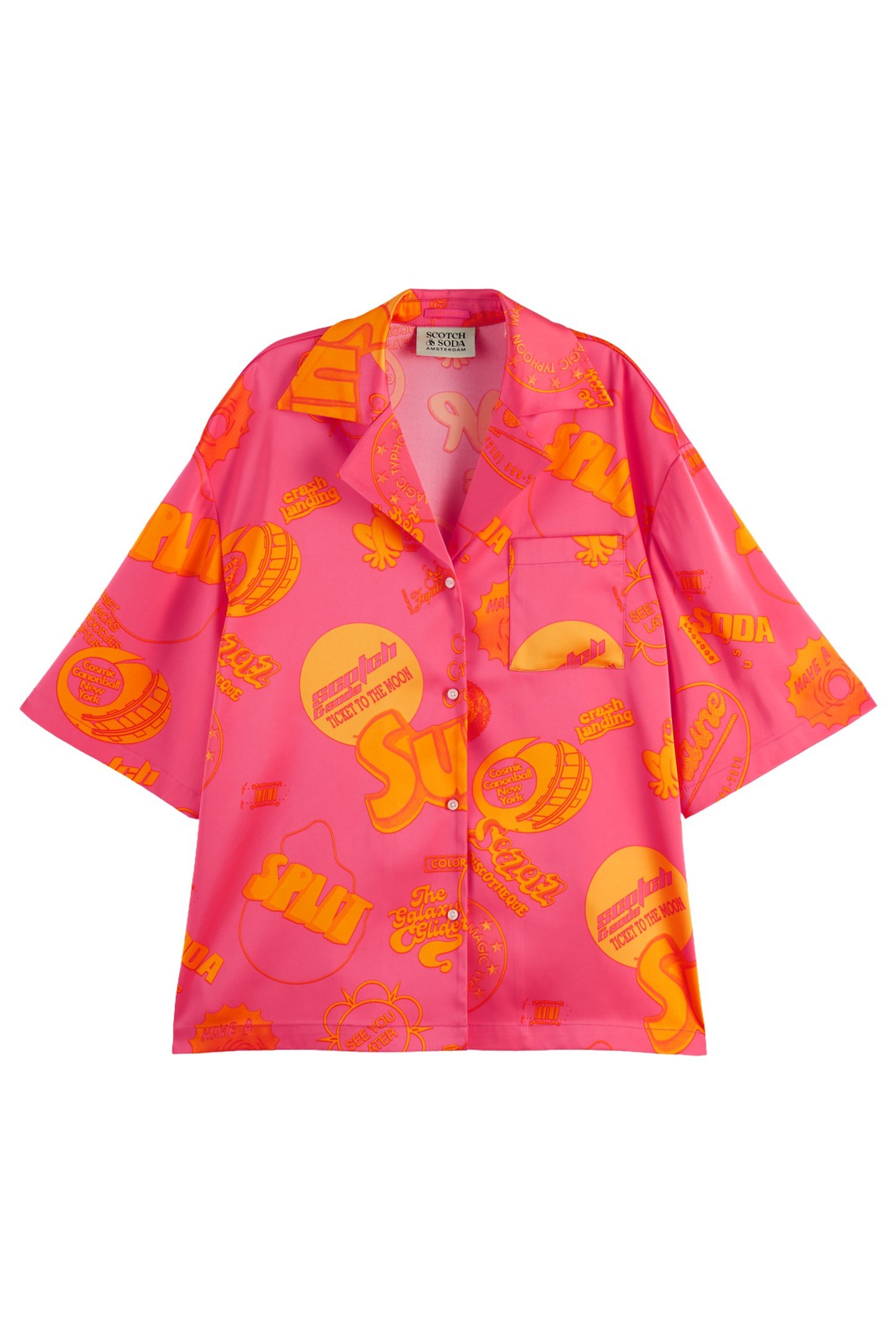 SATIN PRINTED SHORT SLEEVE SHIRT LUNAR PIER PINK 5