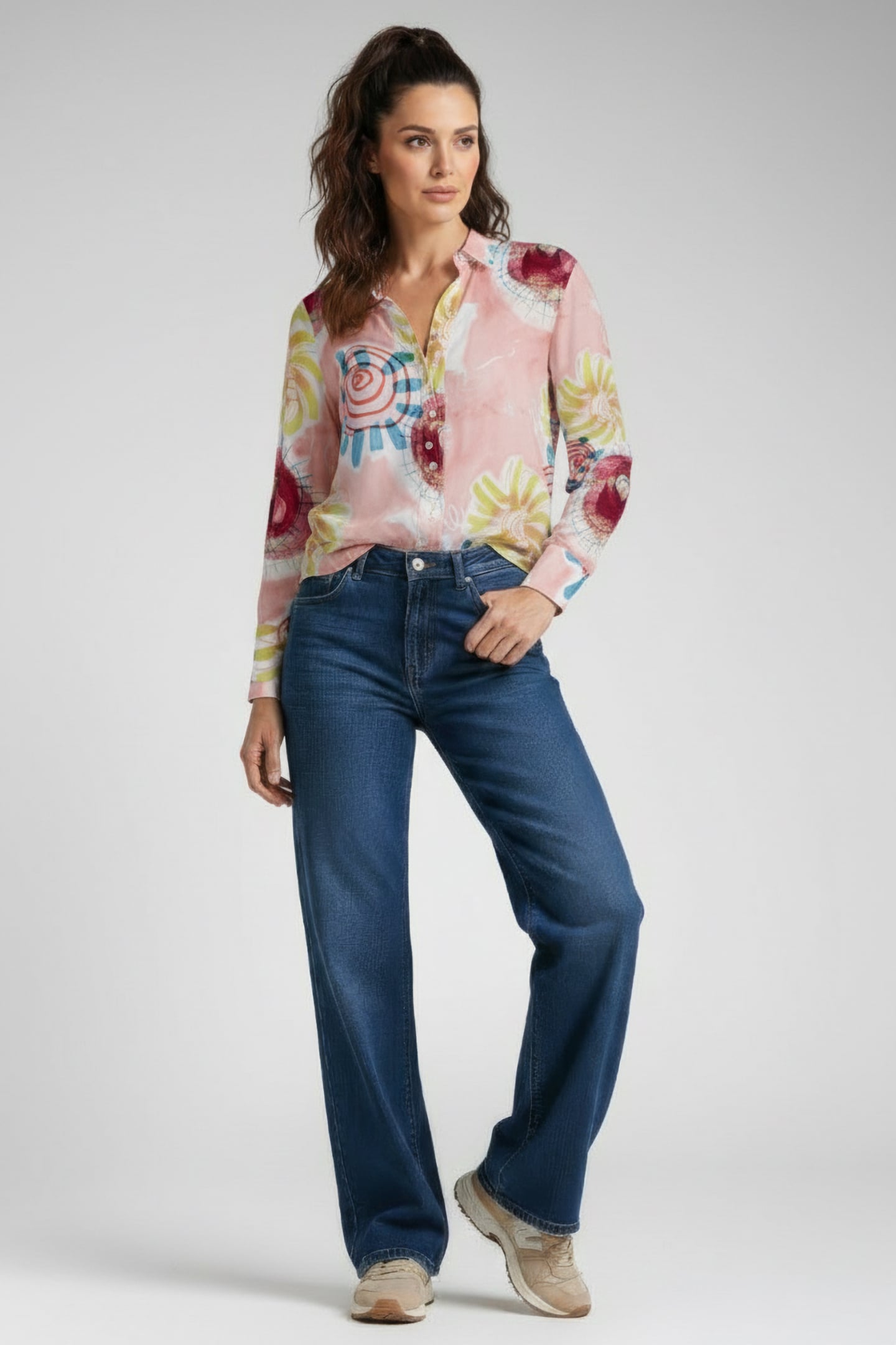 PRINTED RELAXED FIT SHIRT ABSTRACT SUN PINK 1
