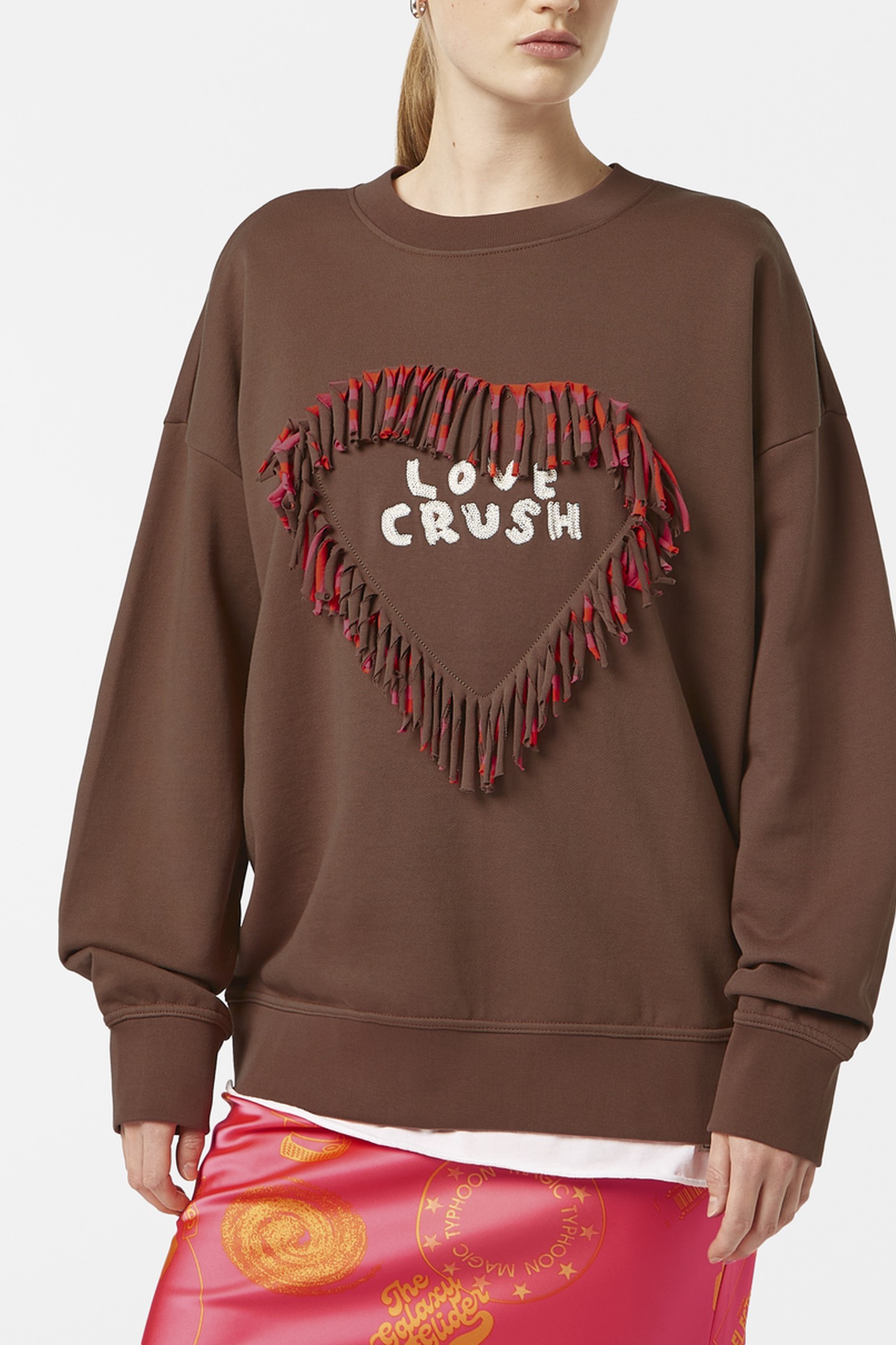 FRINGED HEART OVERSIZED FIT SWEATSHIRT COLD BREW 2