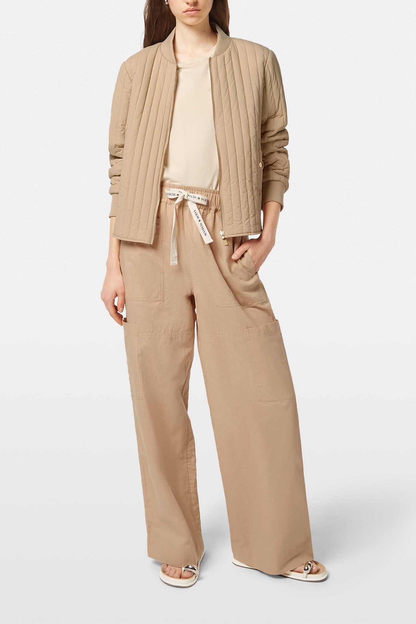 REVERSIBLE QUILTED BOMBER SOFT CAMEL/ ABSTRACT SUN SAND 1