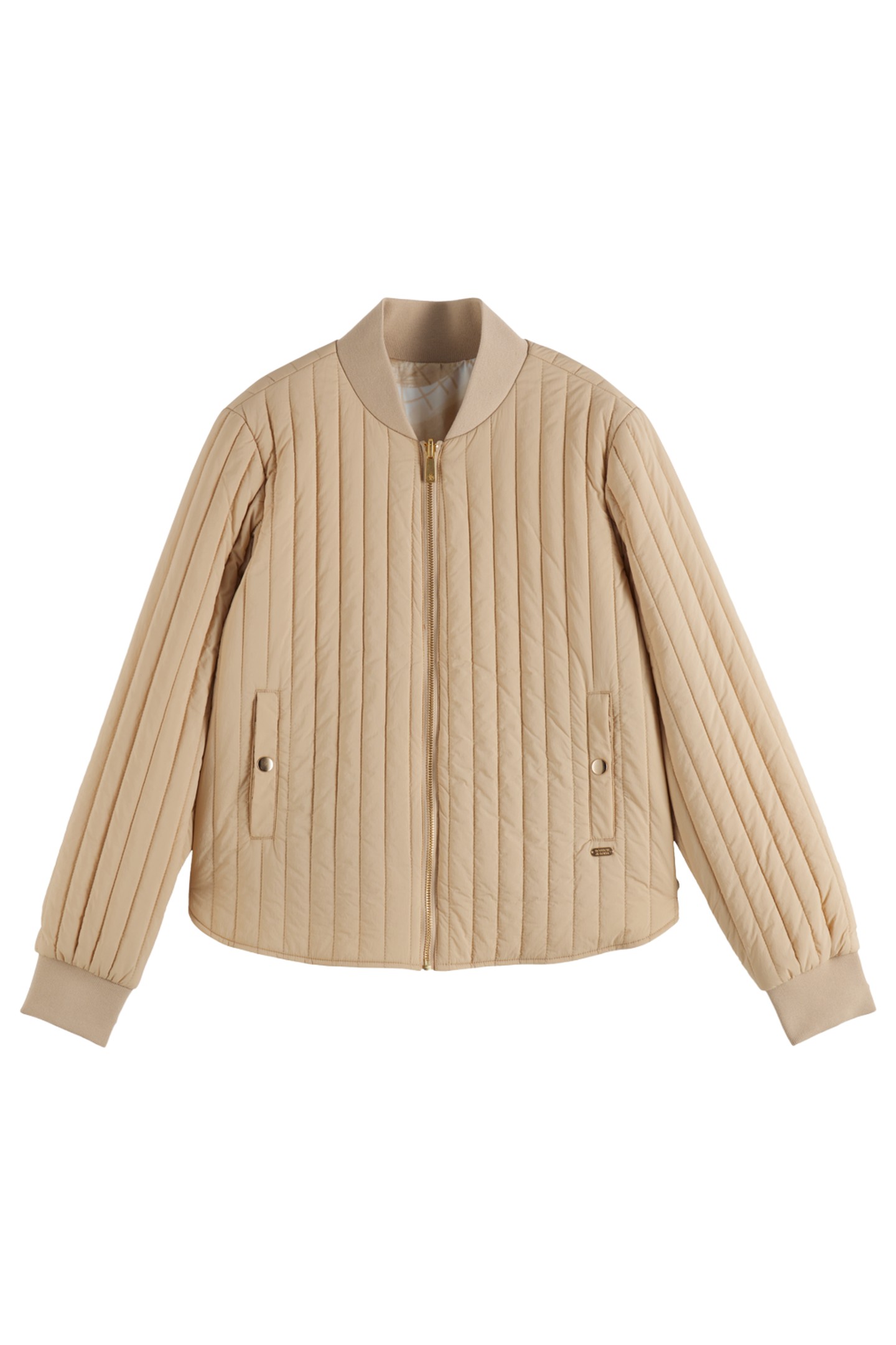 REVERSIBLE QUILTED BOMBER SOFT CAMEL/ ABSTRACT SUN SAND 5