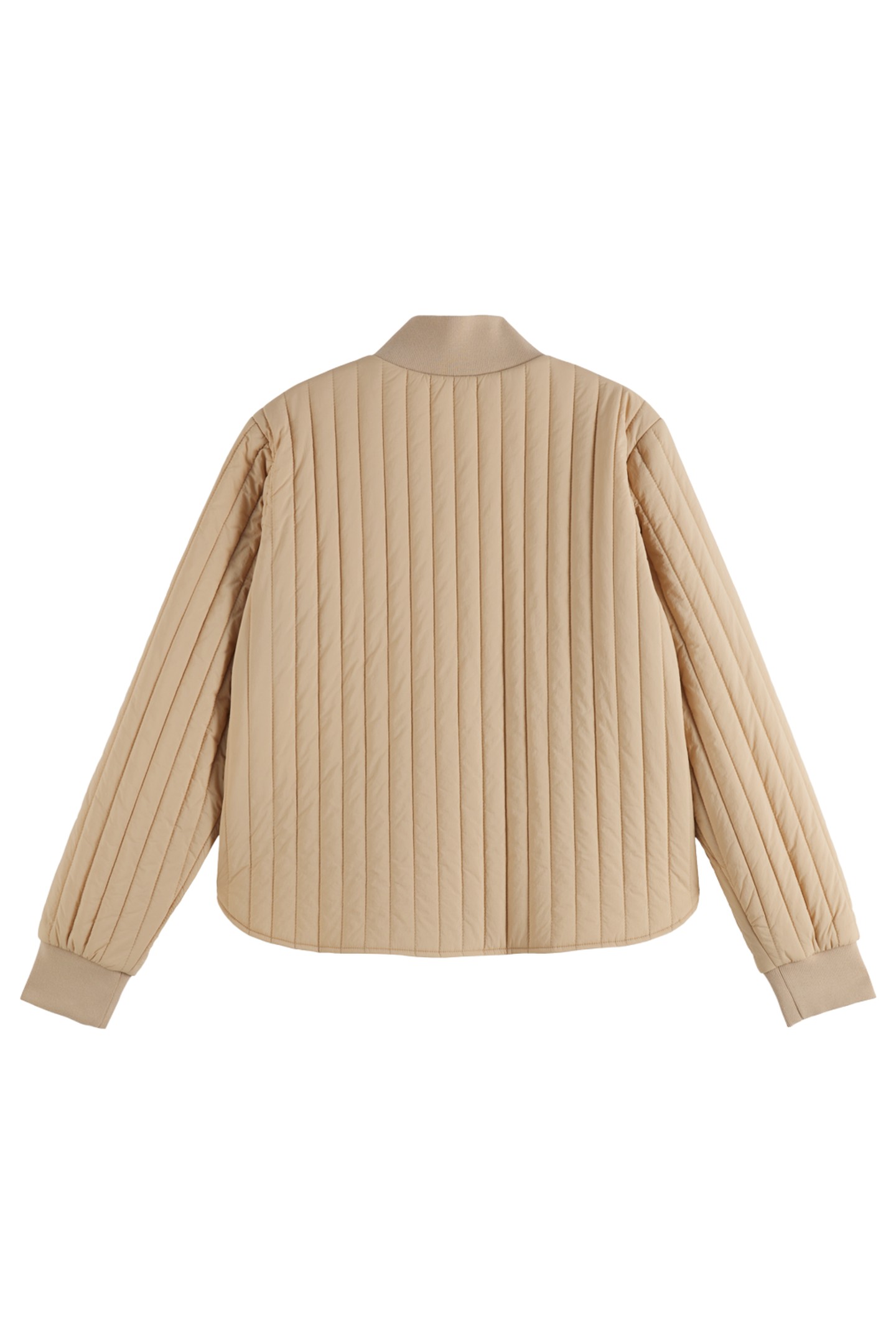 REVERSIBLE QUILTED BOMBER SOFT CAMEL/ ABSTRACT SUN SAND 7