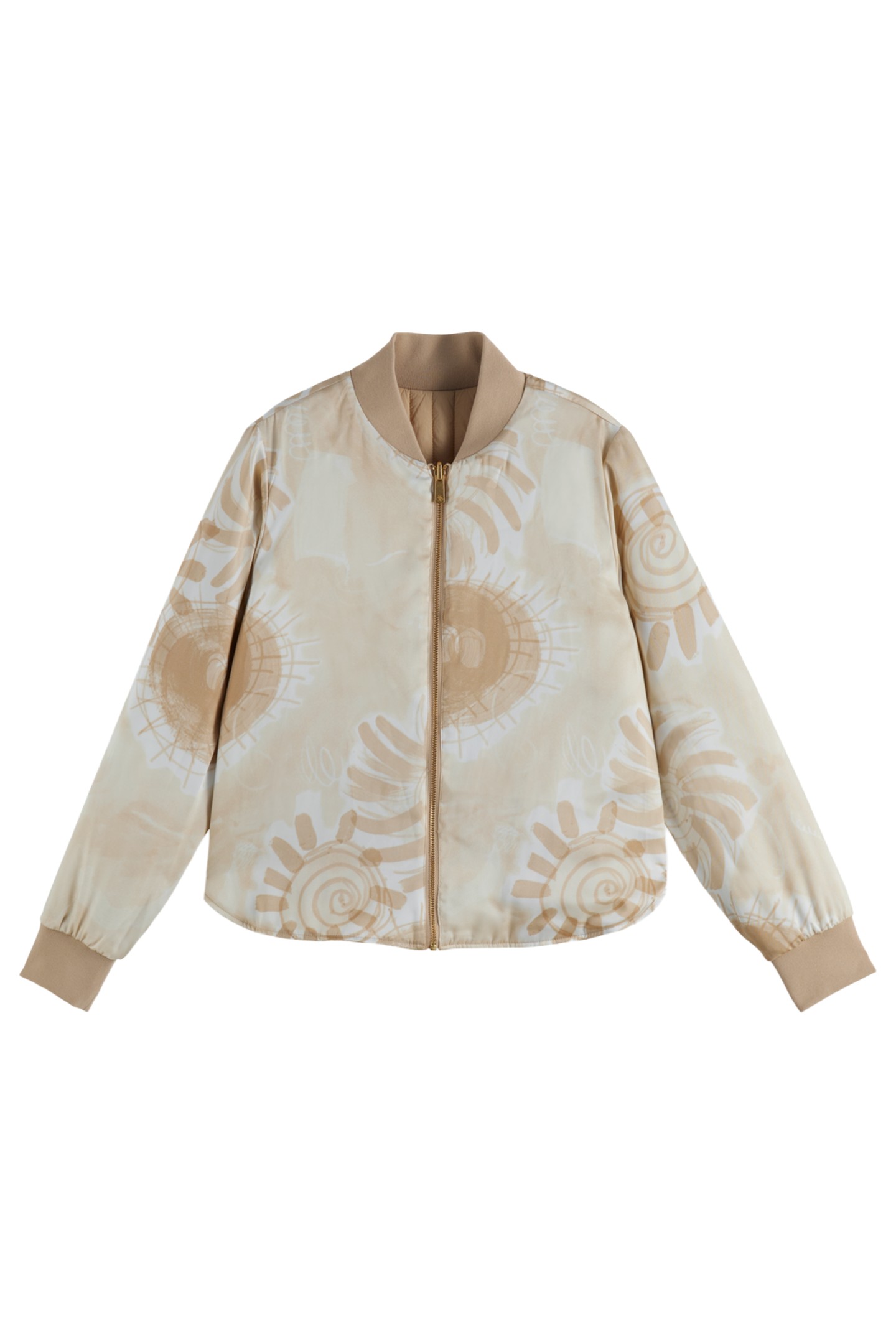 REVERSIBLE QUILTED BOMBER SOFT CAMEL/ ABSTRACT SUN SAND 8
