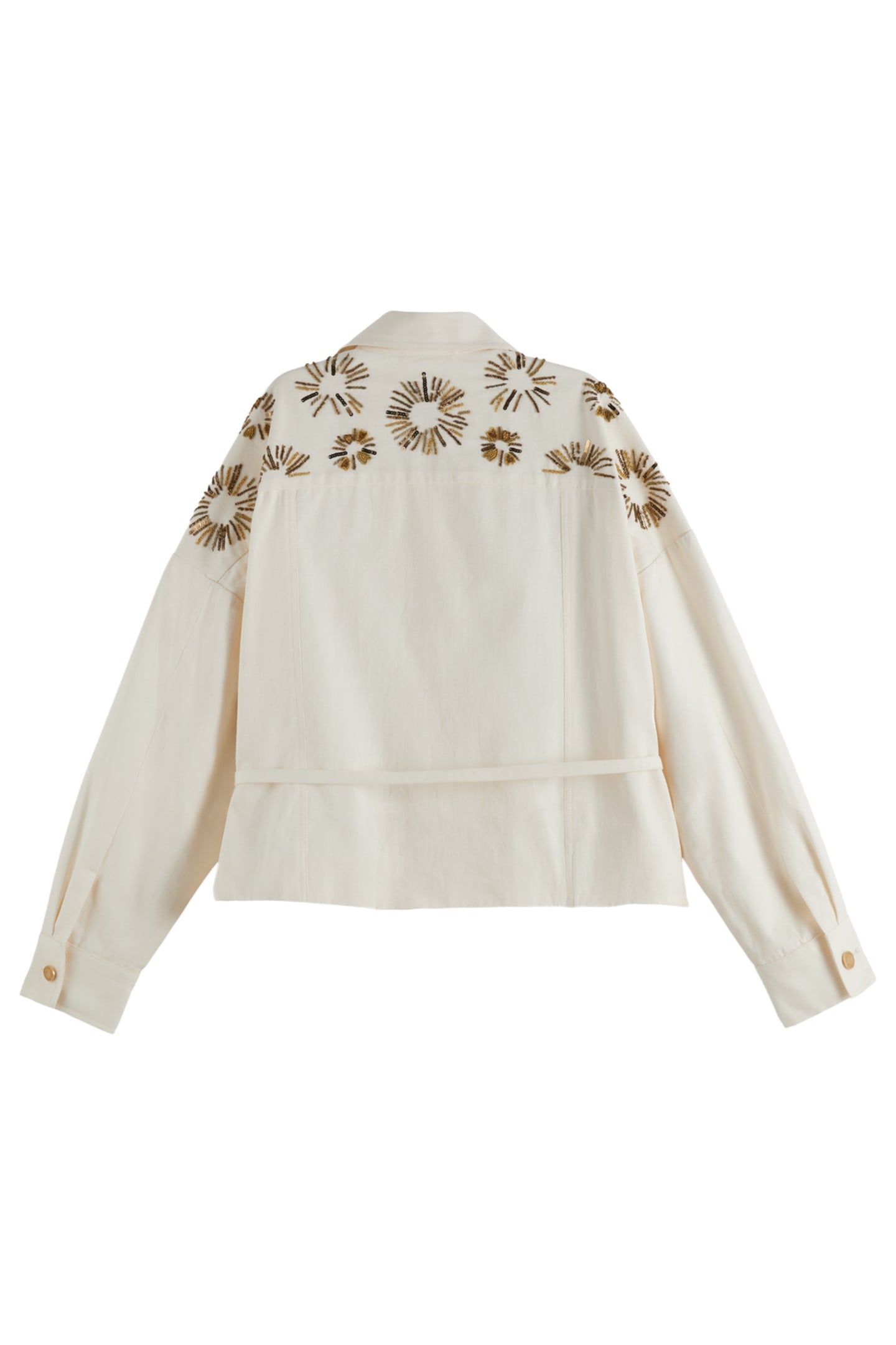 EMBELLISHED BELTED COTTON TRUCKER JACKET SOFT ICE 5