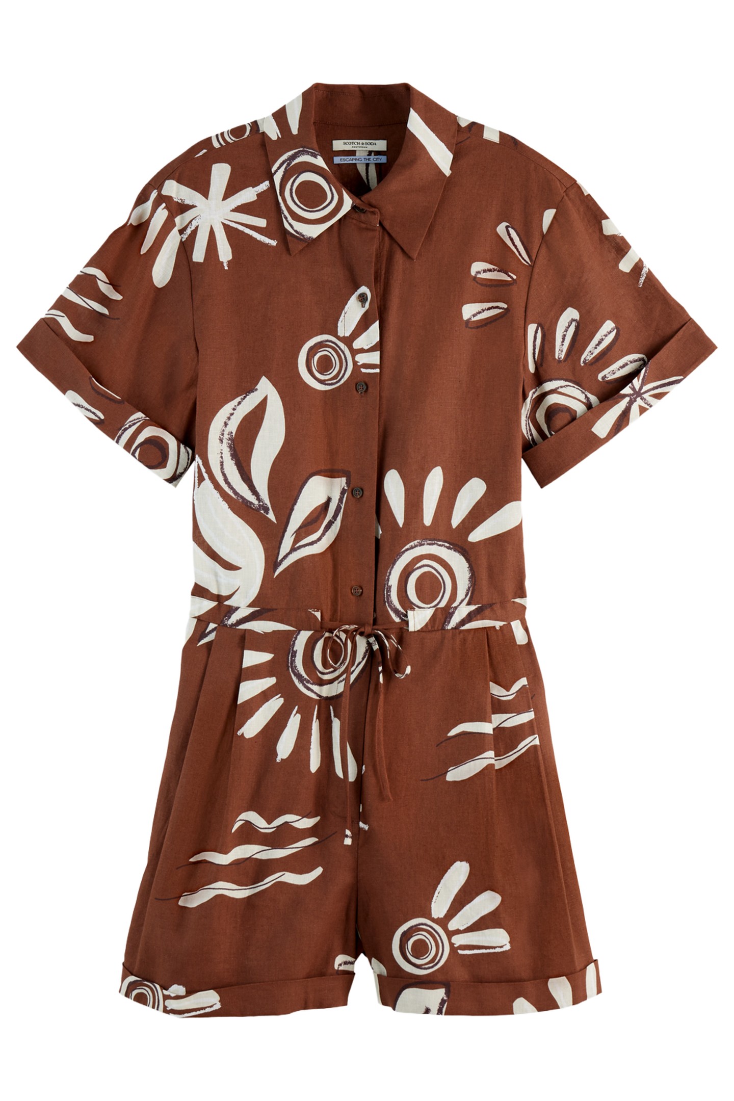 LINEN UTILITY PLAYSUIT INKY SUN BROWN 4