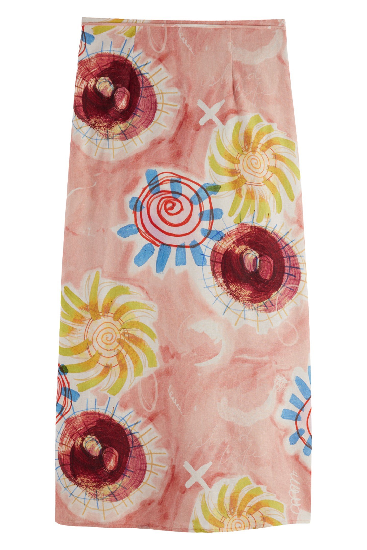 LINEN BLEND PRINTED WRAP SKIRT ABSTRACT SUN PINK 7