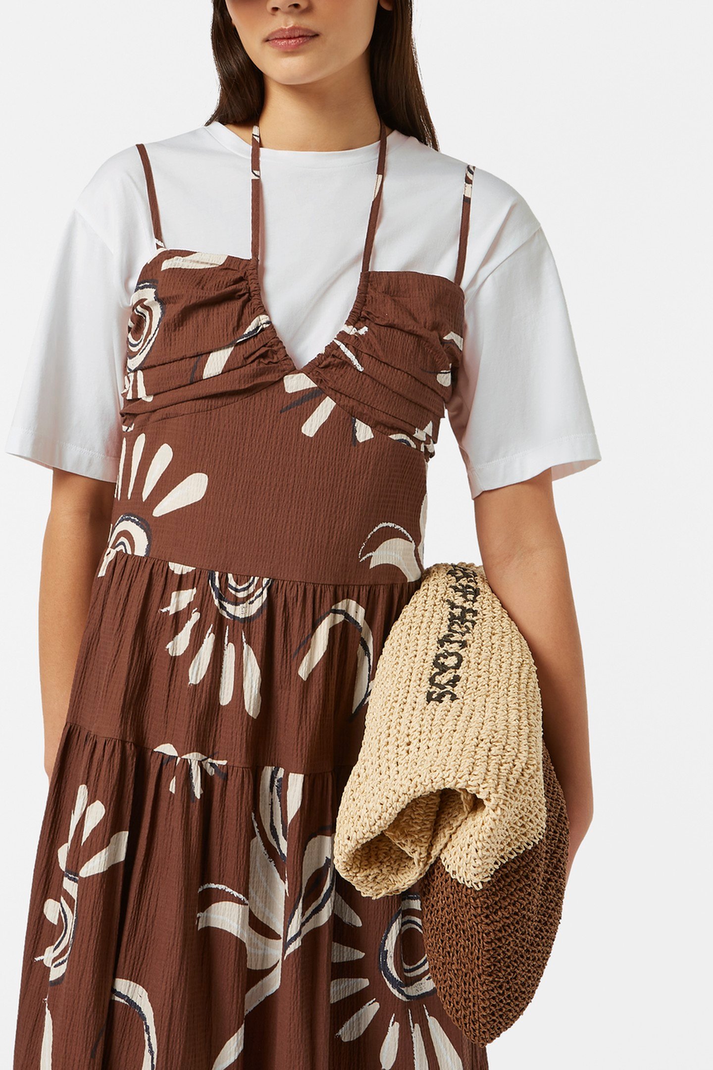 COTTON SEERSUCKER MIDI DRESS INKY SUN BROWN 2