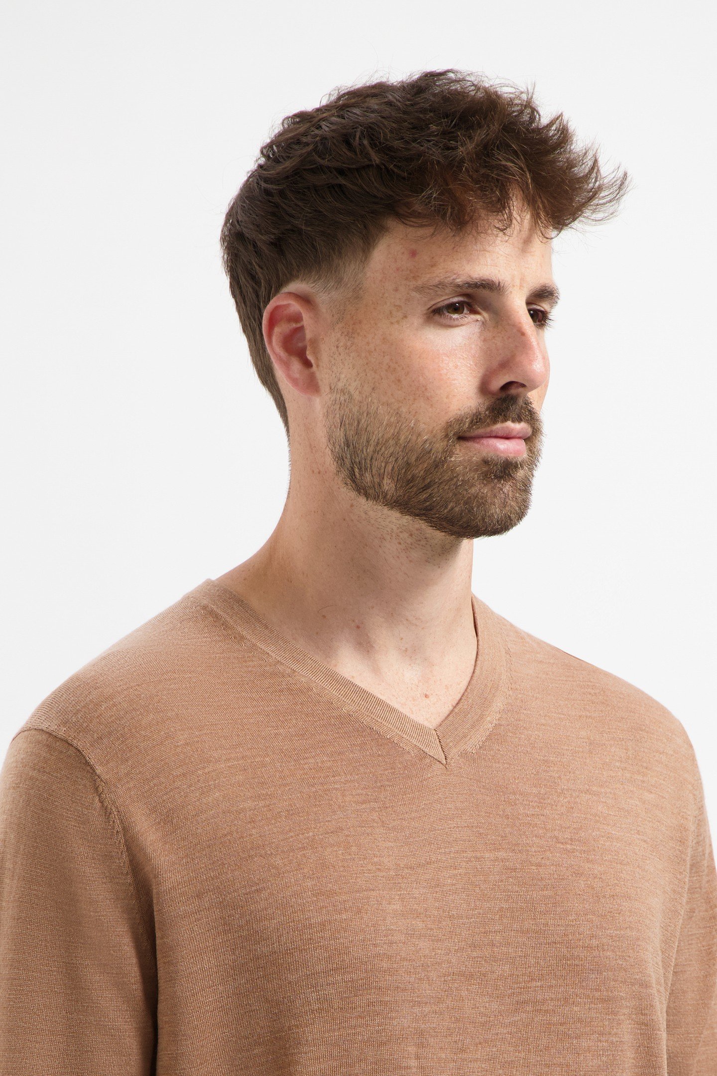 V NECK100% MERINO TUSCAN CAMEL 3