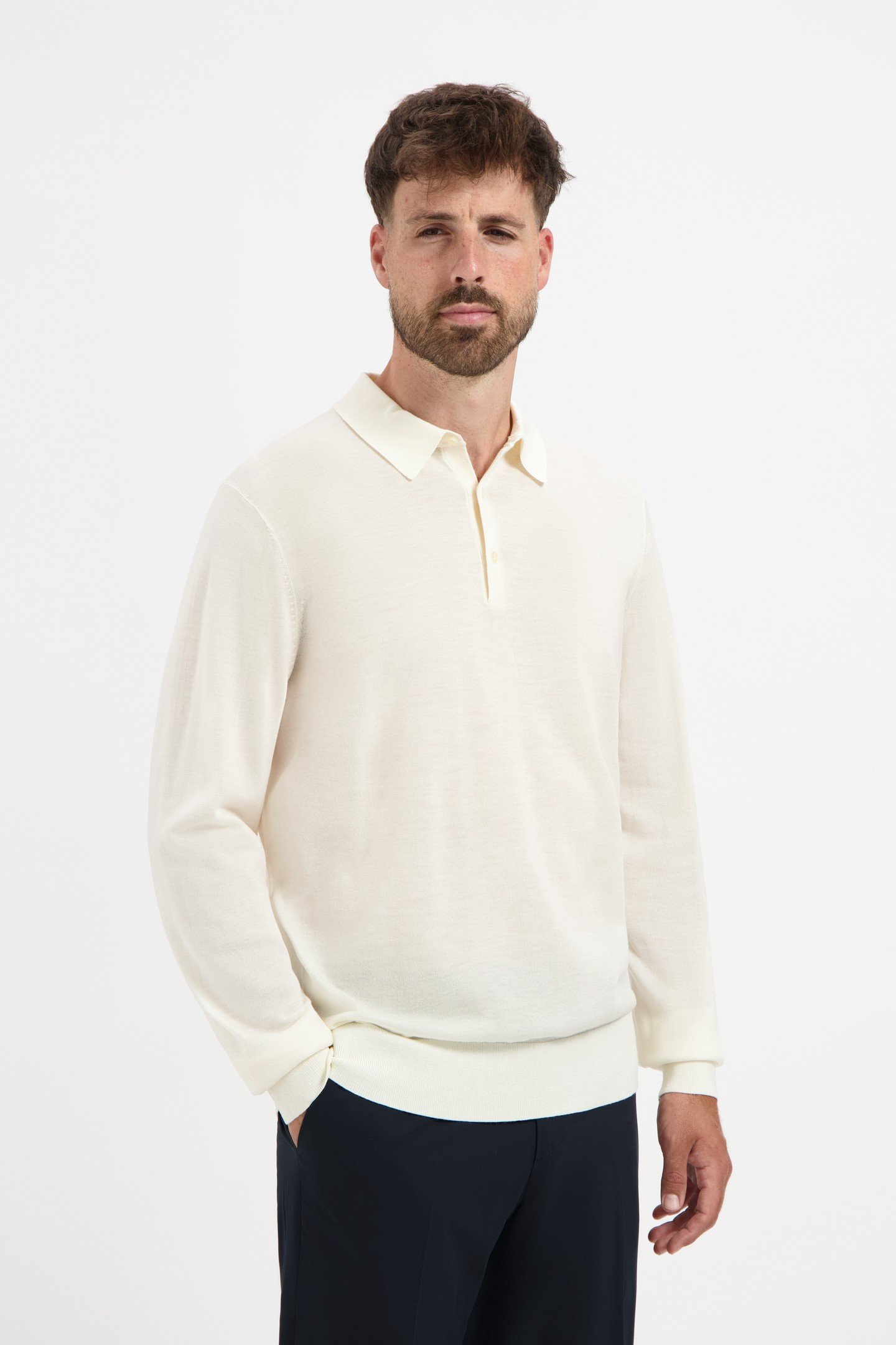 POLO LONG SLEEVE 100% MERINO SEASHELL WHITE 2