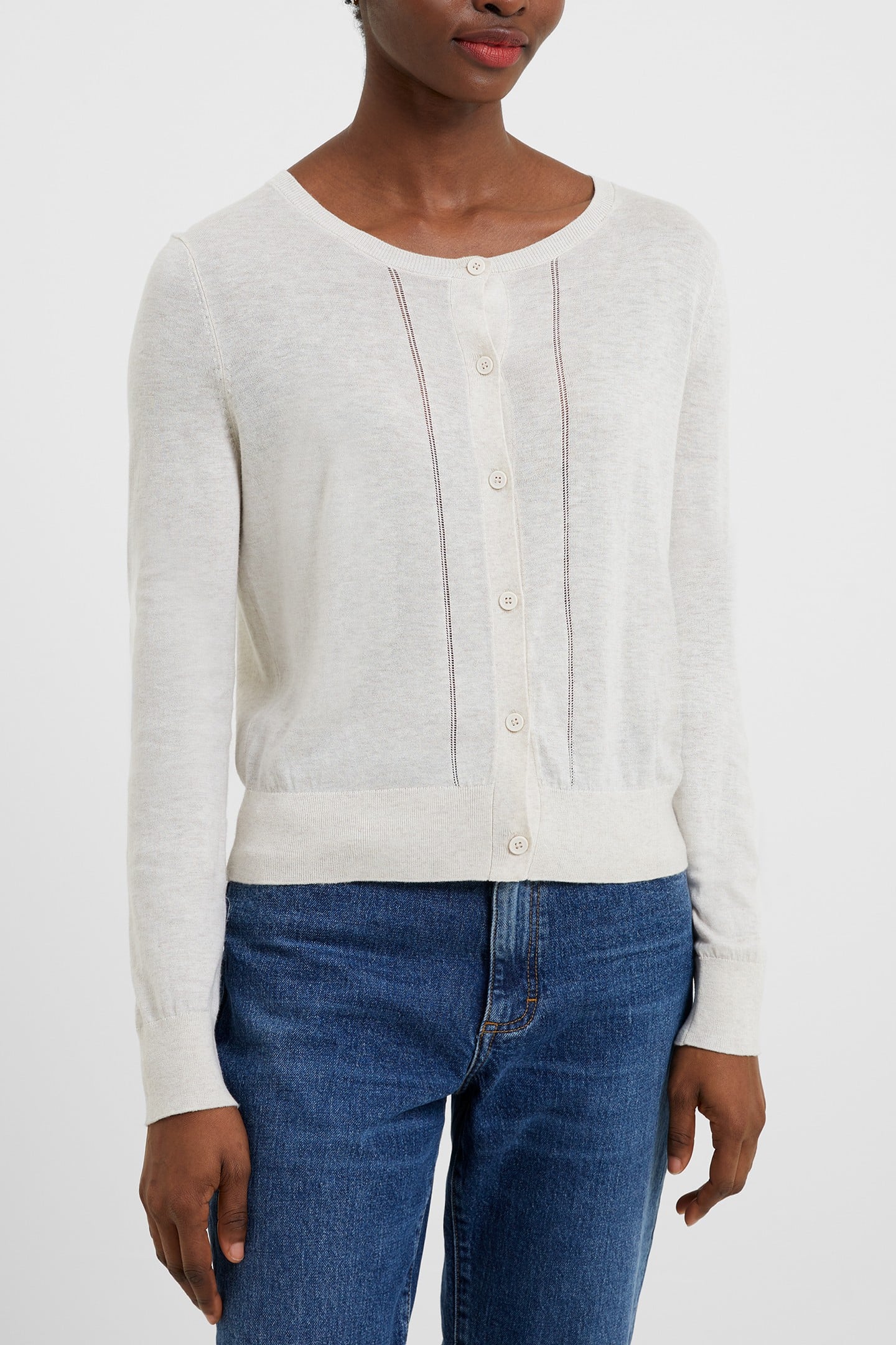 SPRING LIGHT KNTS LNGSLV CARDI OATMEAL MEL 1