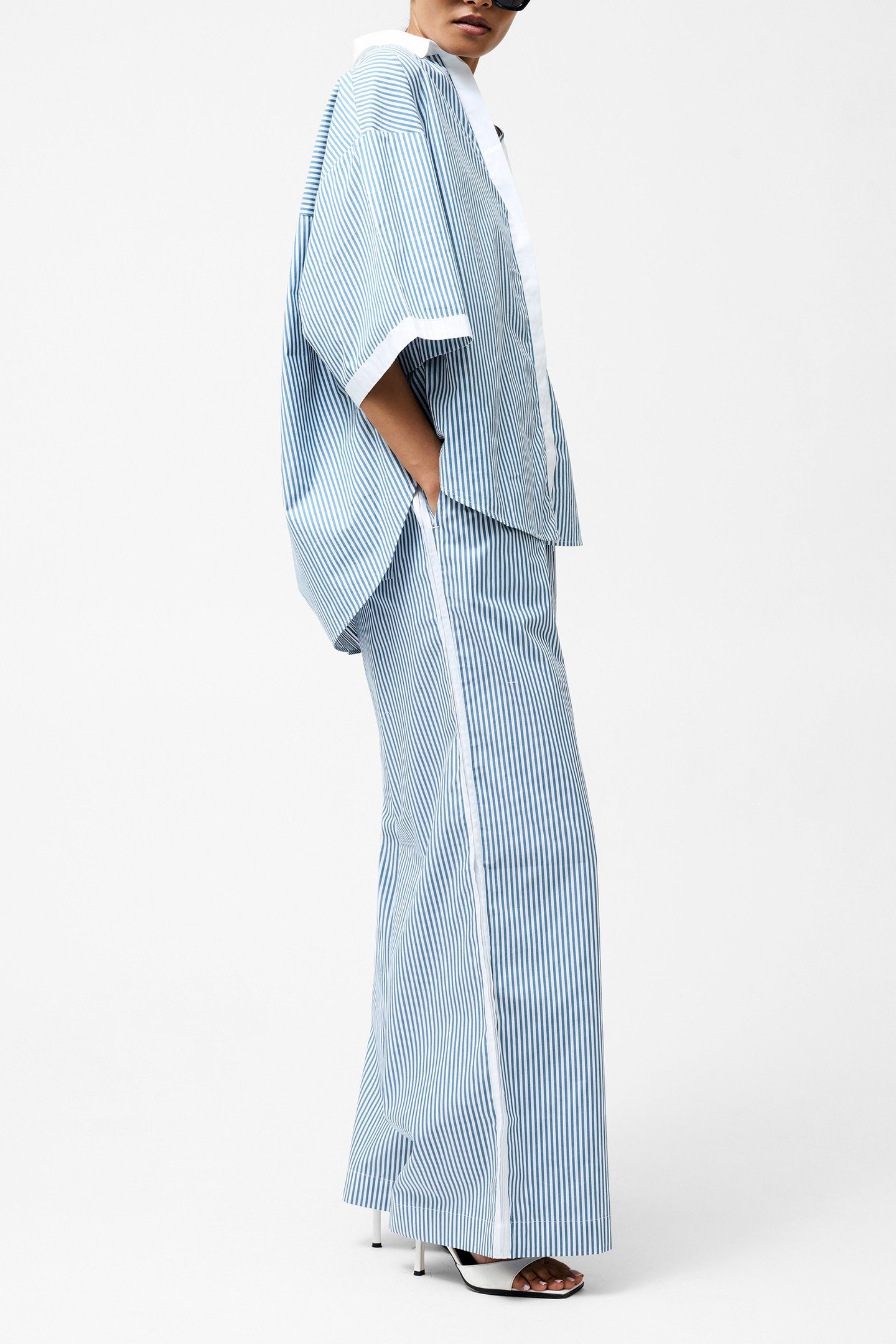 CAMBRIA STRIPE S/S SHIRT LINEN WHITE/SKY BLUE 4