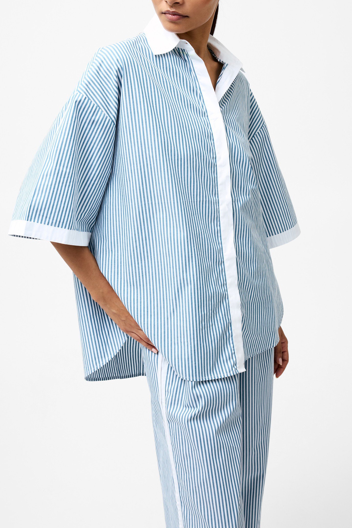 CAMBRIA STRIPE S/S SHIRT LINEN WHITE/SKY BLUE 2