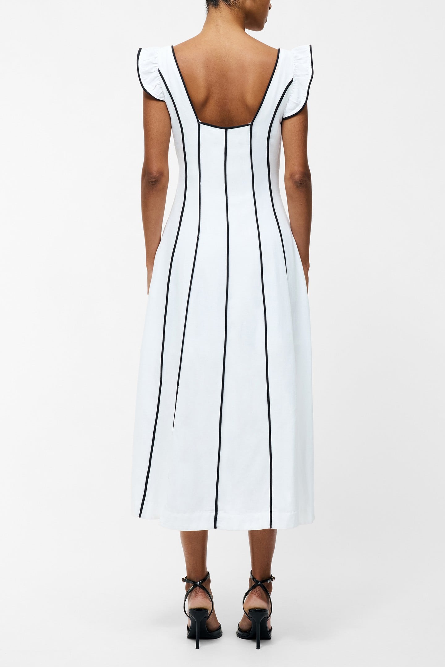 ARIETTE LINEN LONG FLARED DRSS LINEN WHITE/BLACK 3