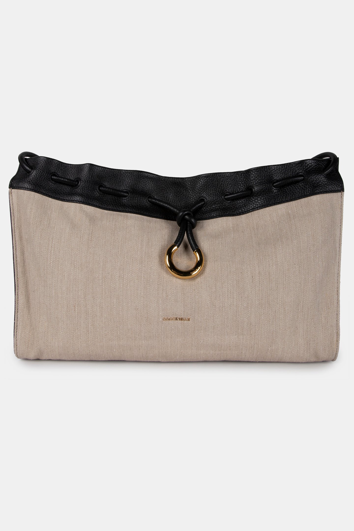 LEATHER LARGE SHOULDER BAG IN BEIGE AND BLACK 2