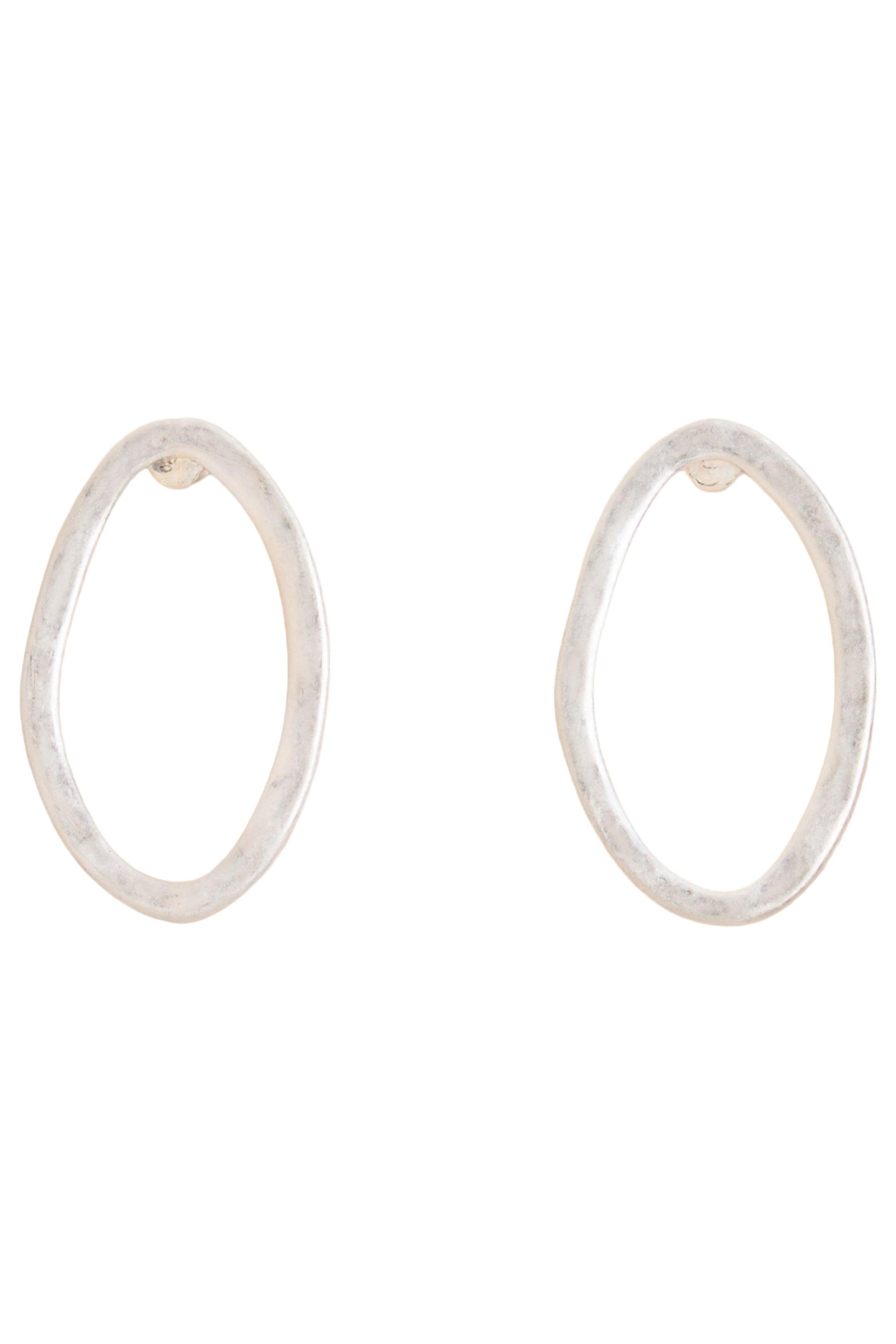 OVAL HAMMERED EARRINGS SILVER TONE METALLIC 2