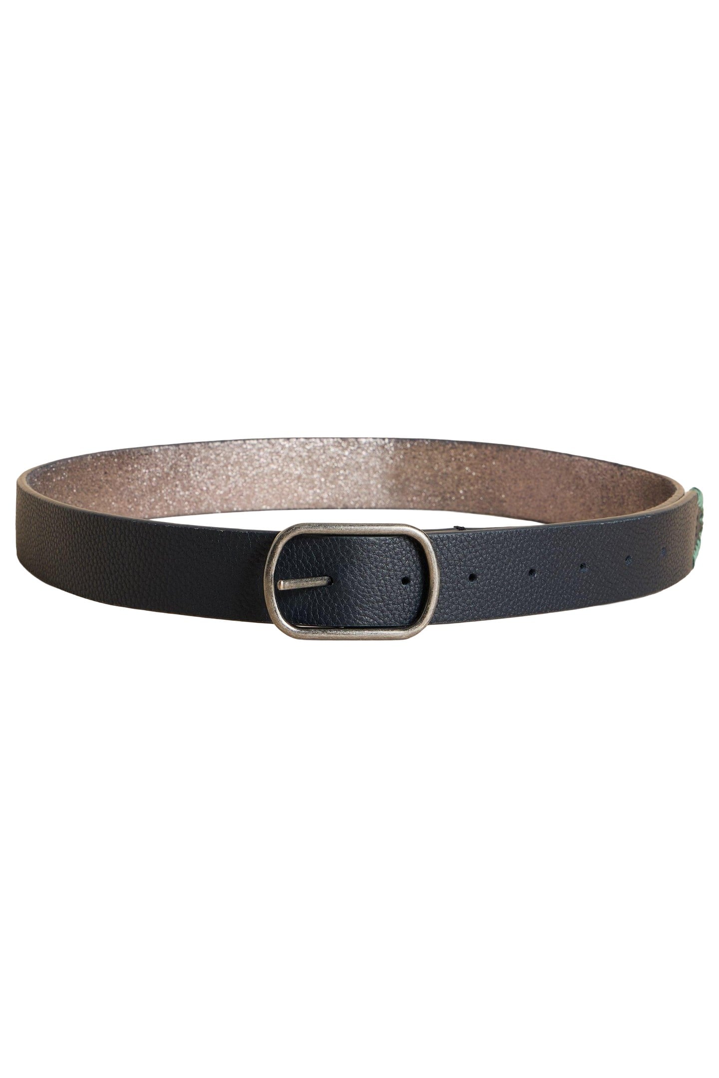 REVERSIBLE LEATHER BELT PEWTER METALLIC 1