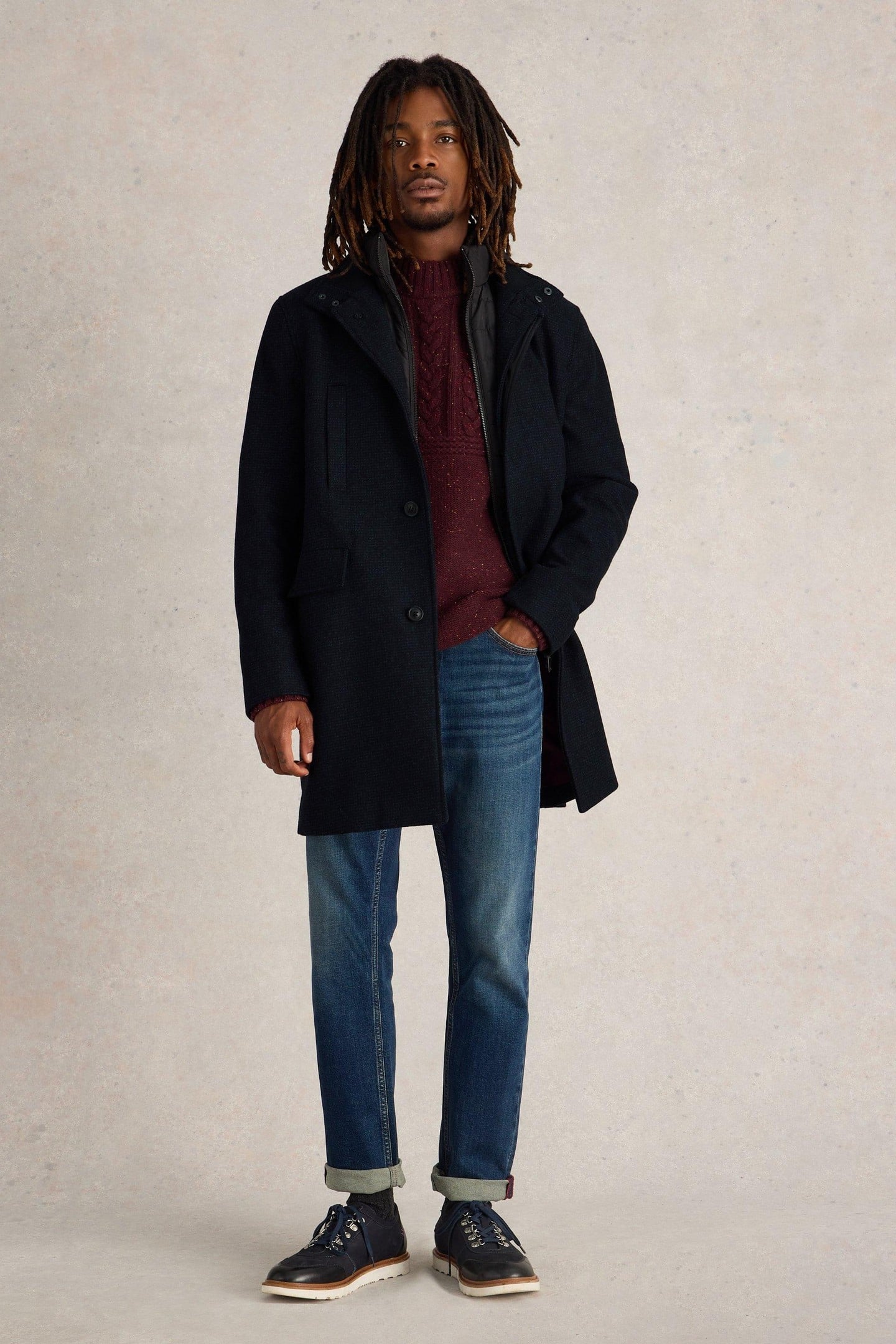 WOOL FUNNEL COAT DARK NAVY 1