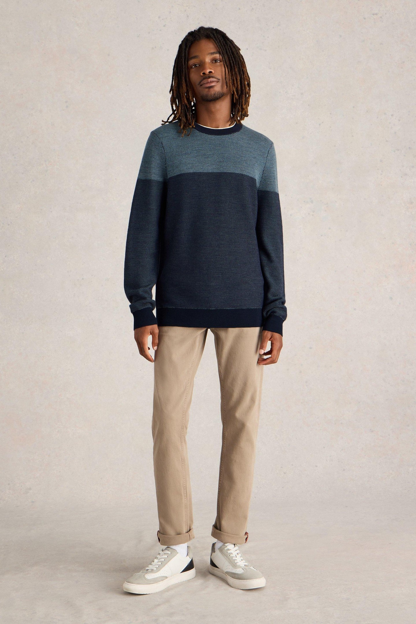 White Stuff Newport Merino Jacquard Crew Blue Multi Maat: L | Sweaters Outlet | Heren | Blauw