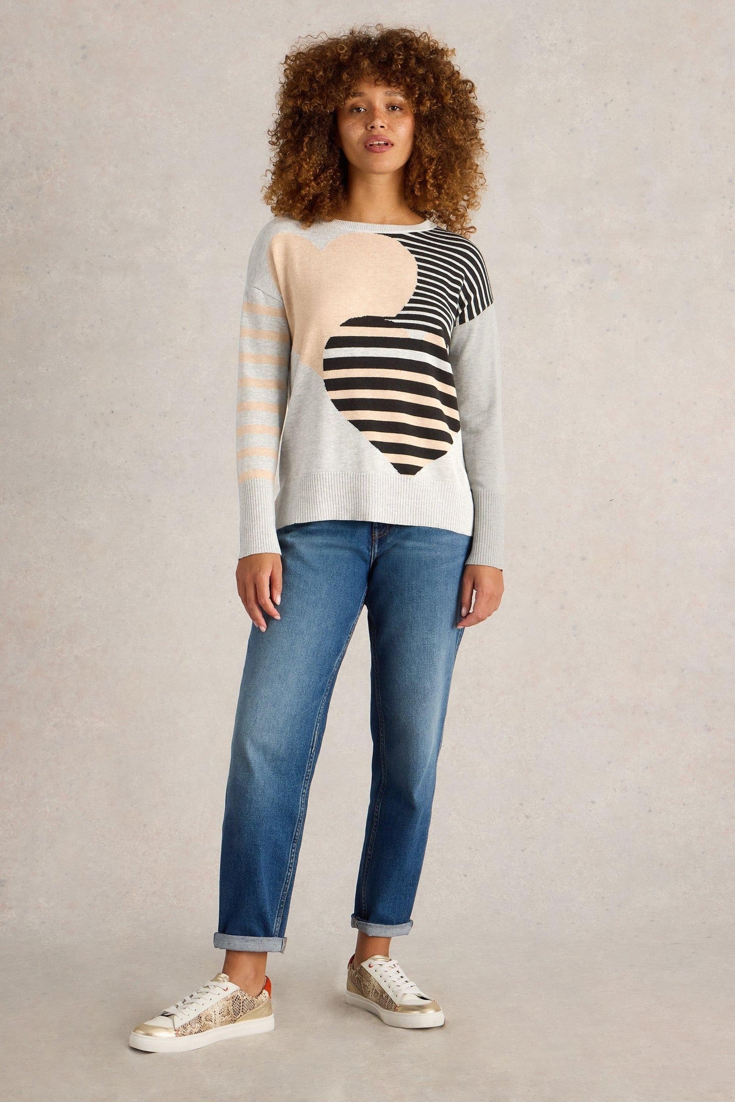 OLIVE STRIPE HEART JUMPER NATURAL MULTI 2