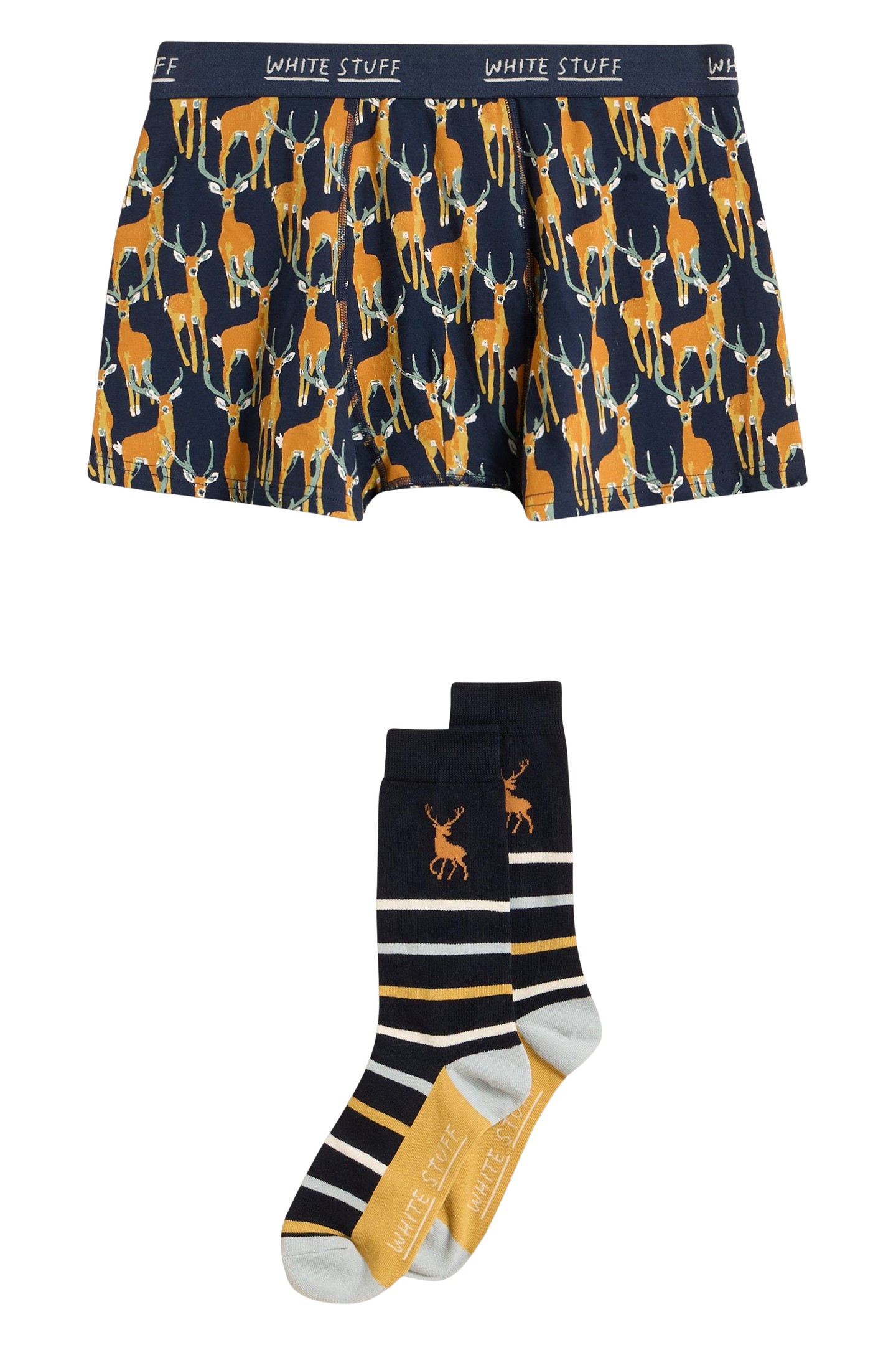 White Stuff Boxers & Sock Gift Set Navy Print Maat: S | Onderbroeken Outlet | Heren | Blauw