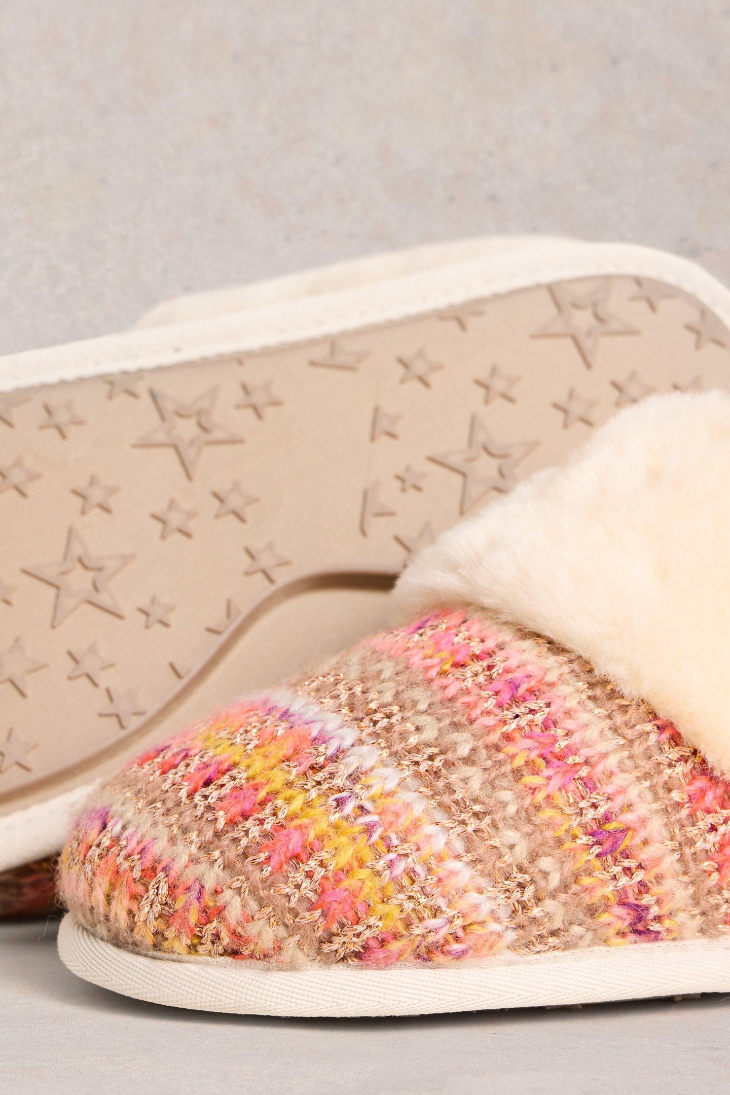 KNITTED MULE SLIPPER NATURAL MULTI 2