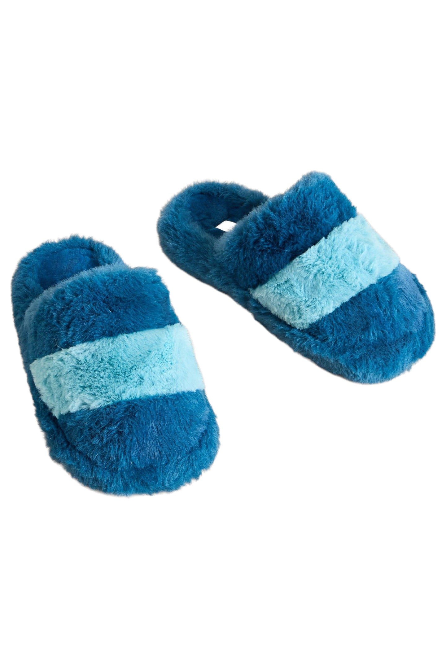 FAUX FUR MULE SLIPPER TEAL MULTI 3