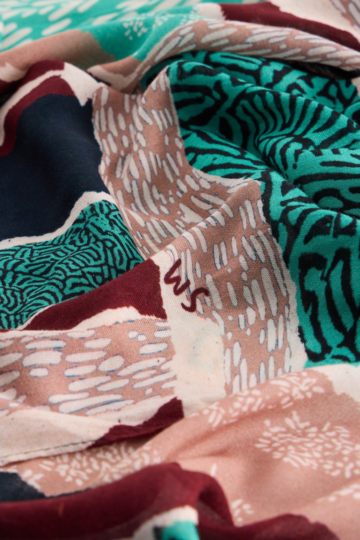 ABSTRACT PATCHWORK SCARF BRIGHT TEAL 3