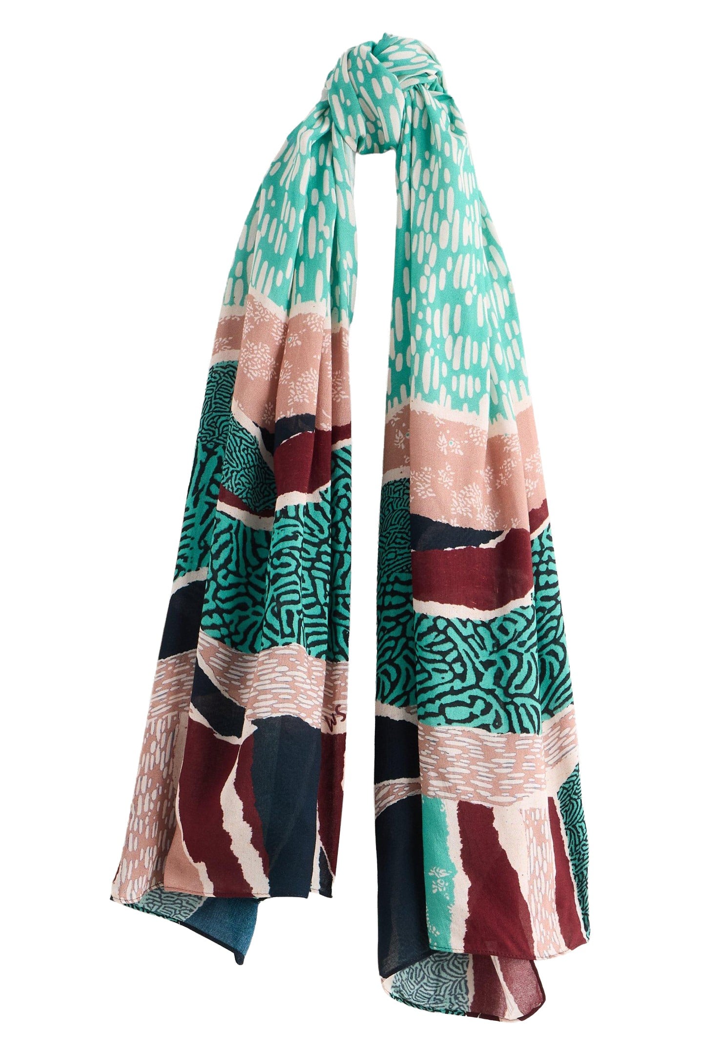 ABSTRACT PATCHWORK SCARF BRIGHT TEAL 2