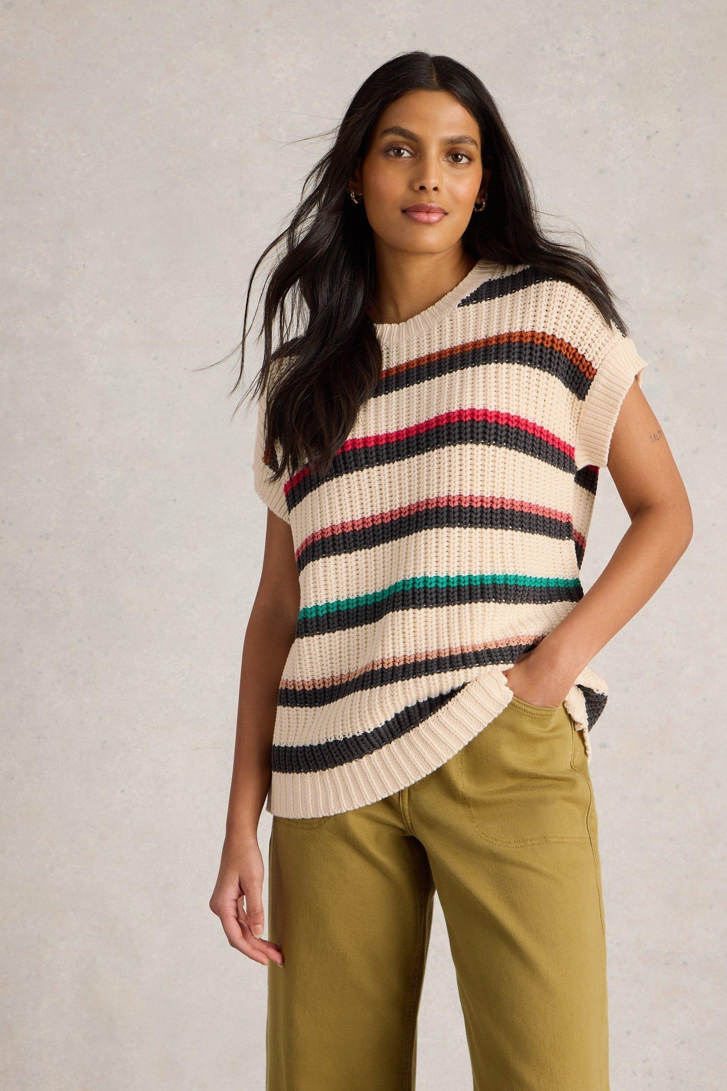 White Stuff Callie Stripe Tank Ivory Multi Maat: 14 | Sweaters Outlet | Dames | Groen