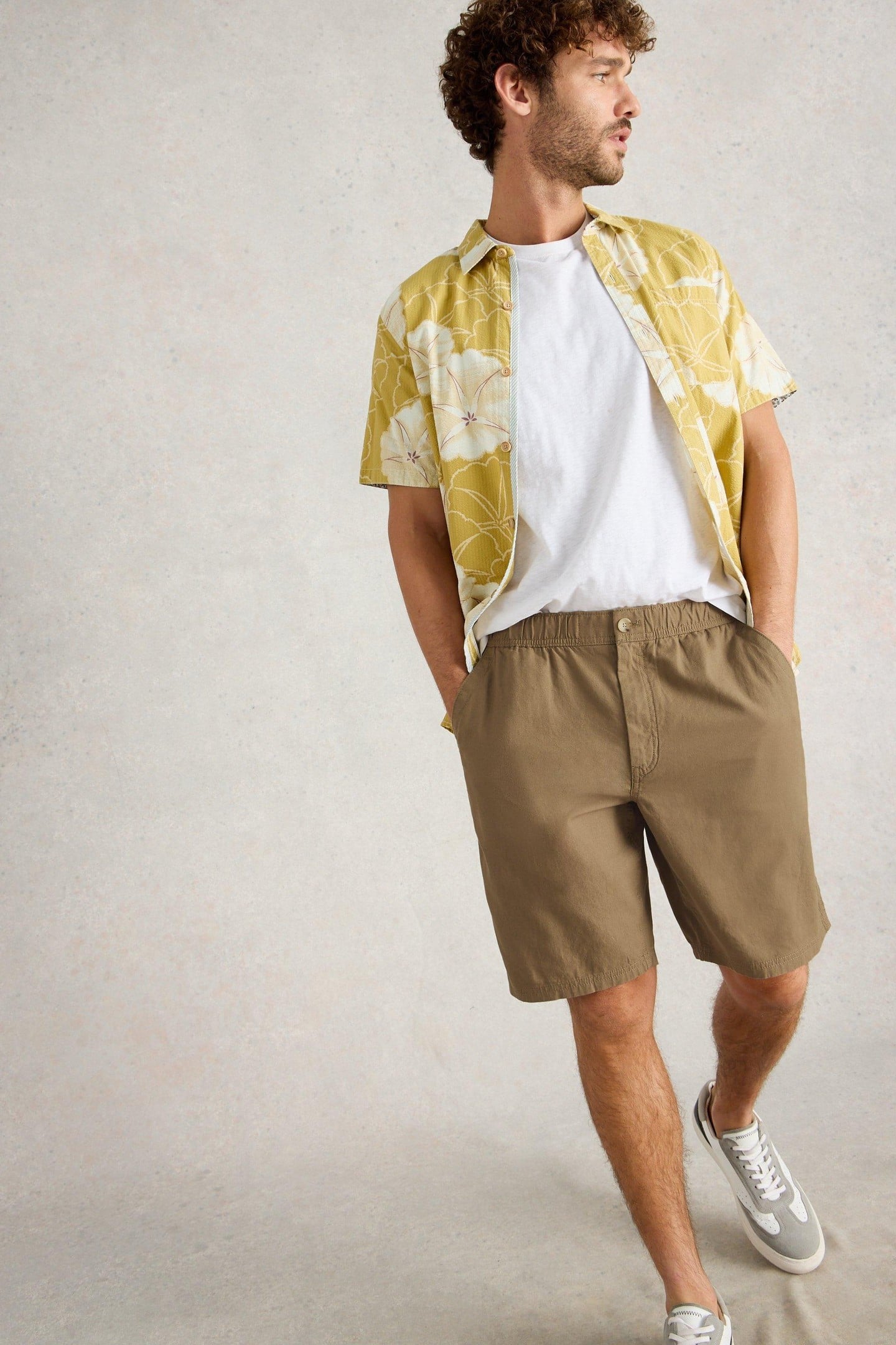 DRAWSTRING LINEN BLEND SHORT DARK NATURAL 1