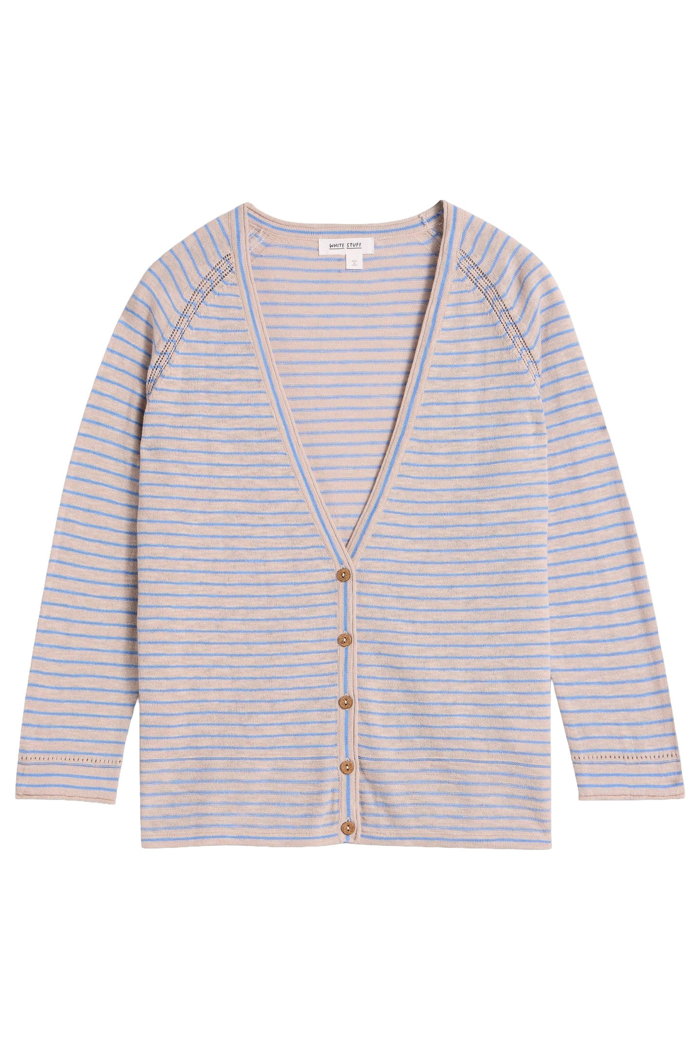 NARIA STRIPE LINEN BLEND CARDI NATURAL MULTI 4