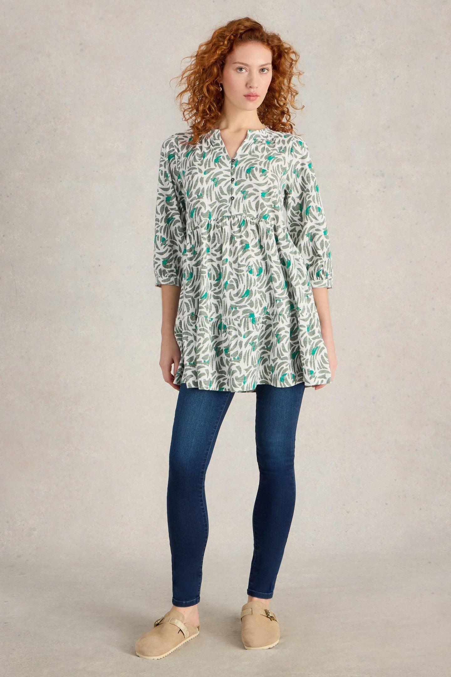 MARLIE BUTTON TUNIC GREEN PRINT 2