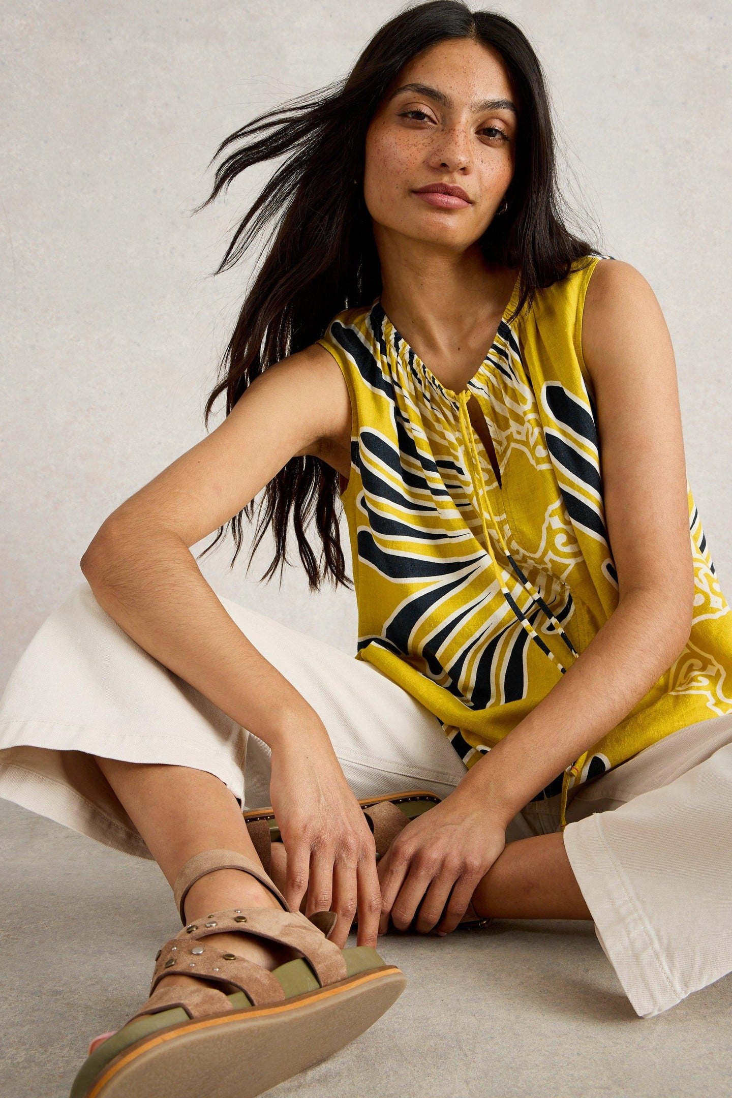 MARLEY LINEN BLEND VEST YELLOW PRINT 6